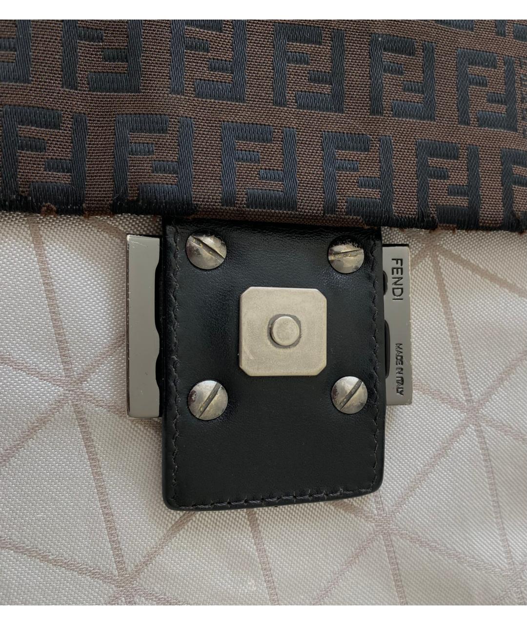 FENDI Коричневая тканевая сумка с короткими ручками, фото 5