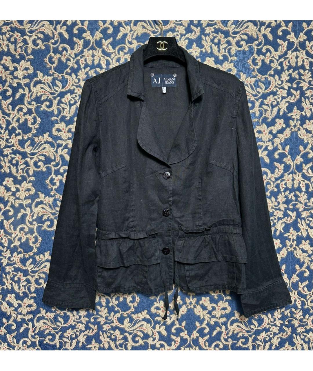 ARMANI JEANS Черный льняной жакет/пиджак, фото 3