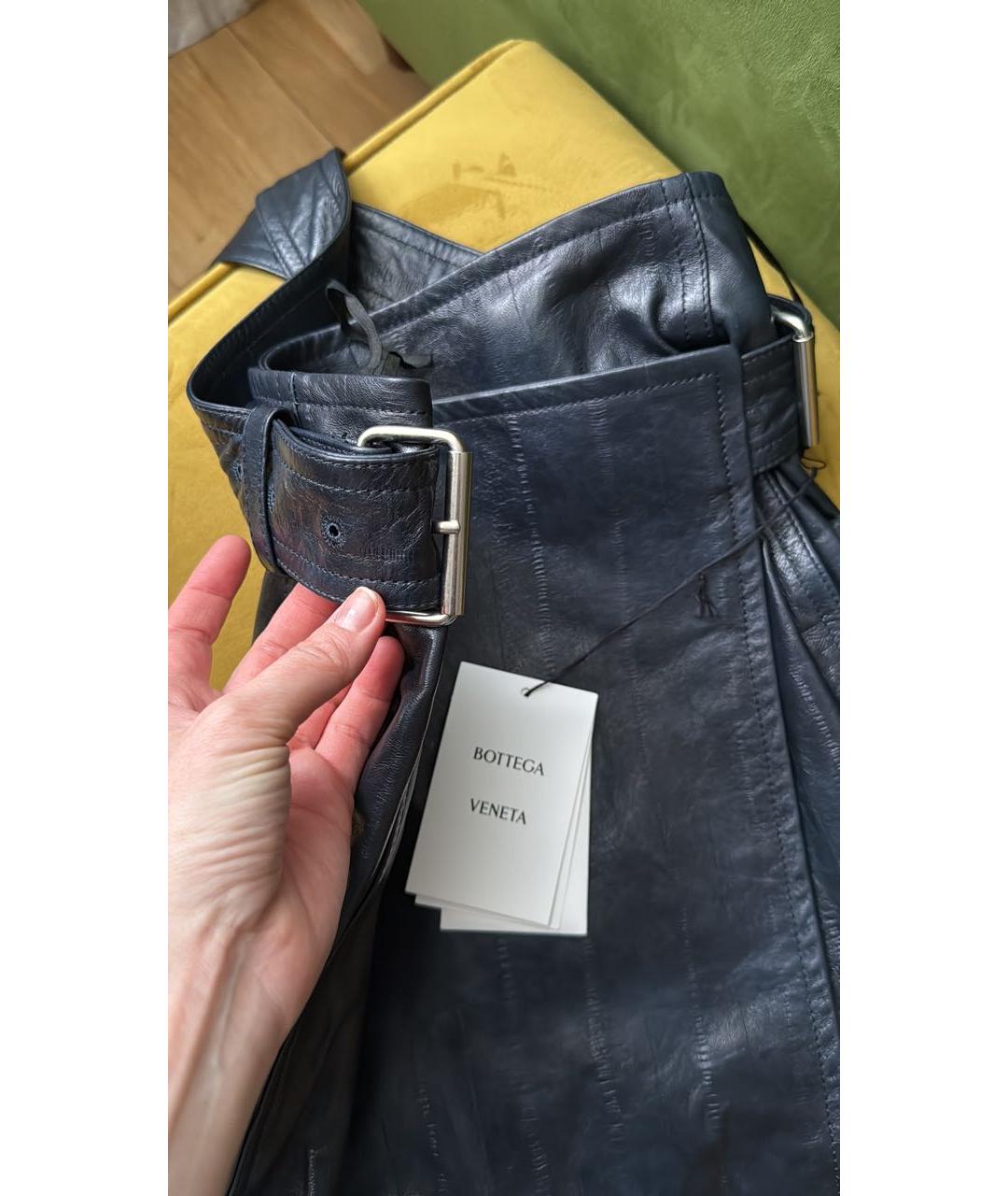 BOTTEGA VENETA Темно-синяя кожаная юбка миди, фото 3