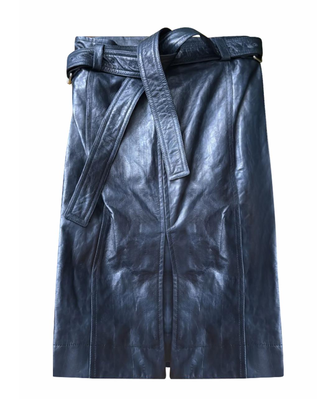 BOTTEGA VENETA Темно-синяя кожаная юбка миди, фото 1