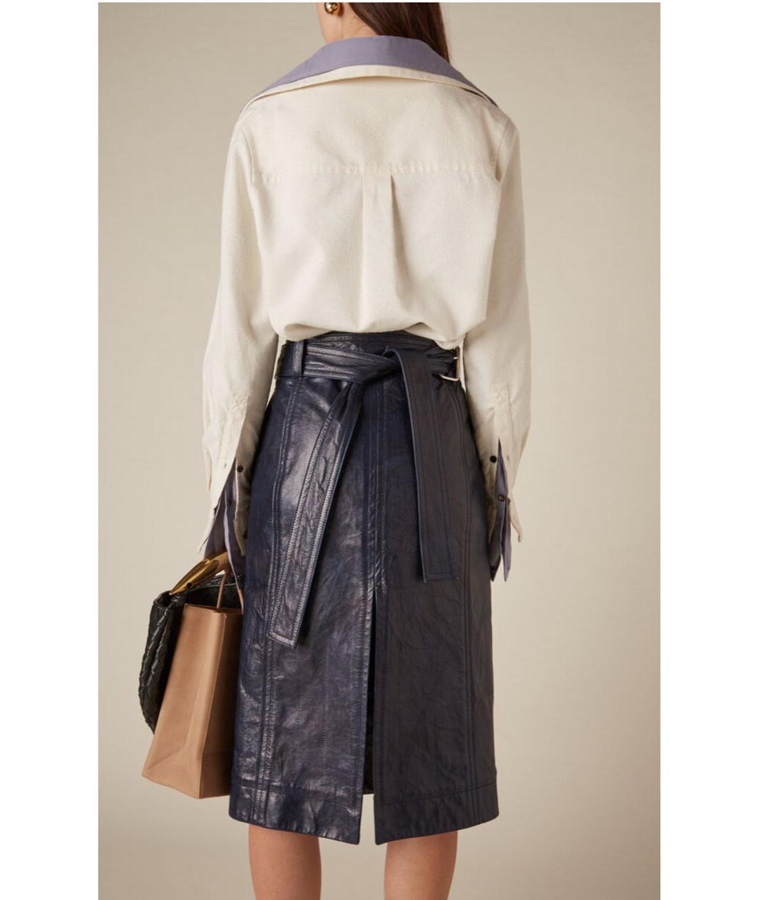 BOTTEGA VENETA Темно-синяя кожаная юбка миди, фото 5