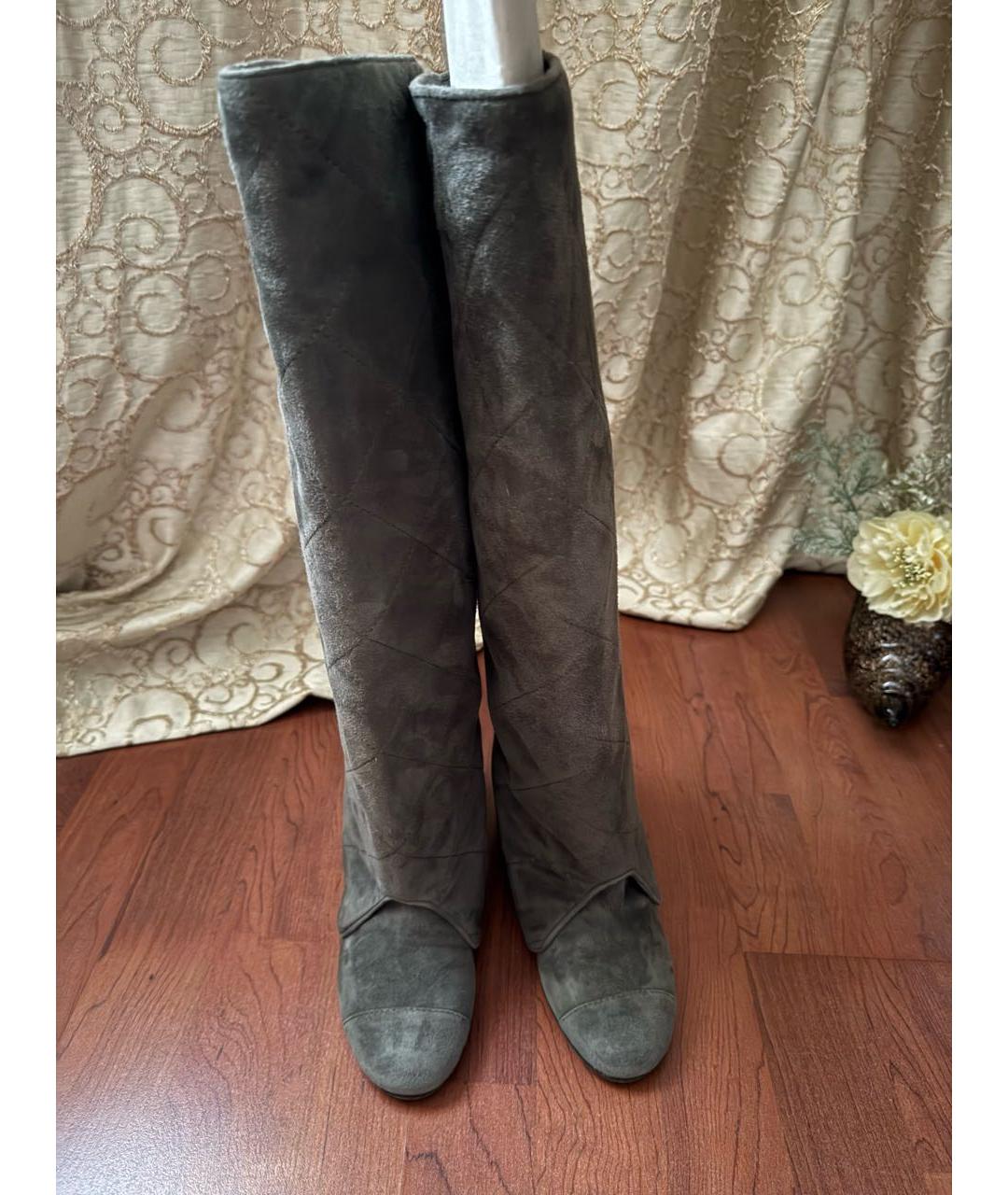 CHANEL Хаки замшевые ботфорты, фото 4