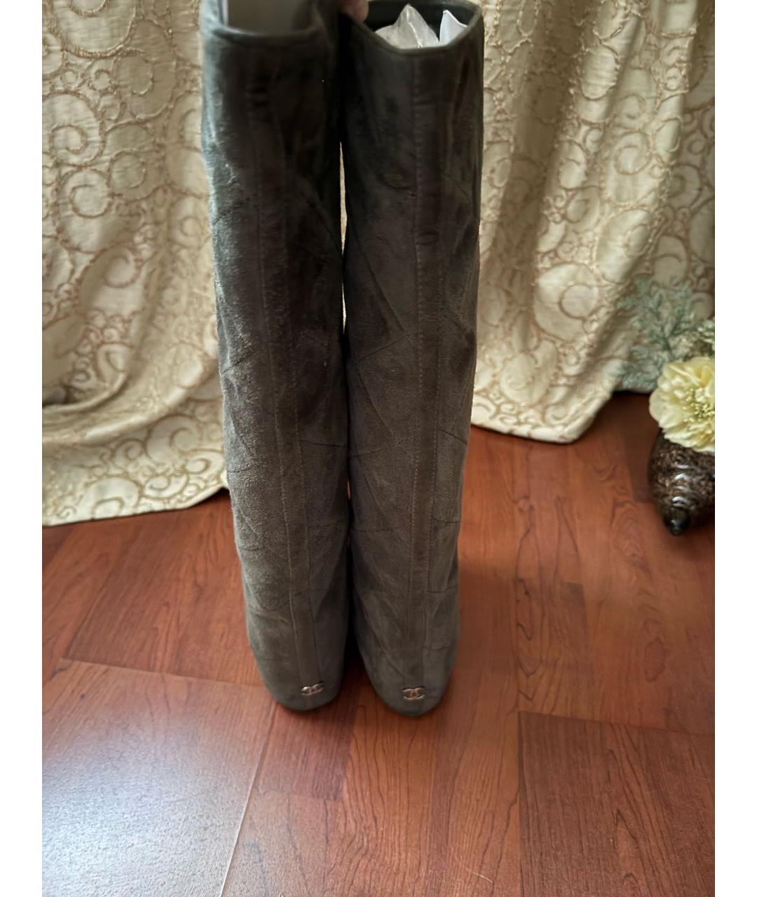 CHANEL Хаки замшевые ботфорты, фото 5