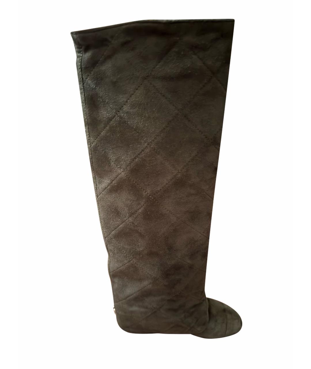 CHANEL Хаки замшевые ботфорты, фото 1