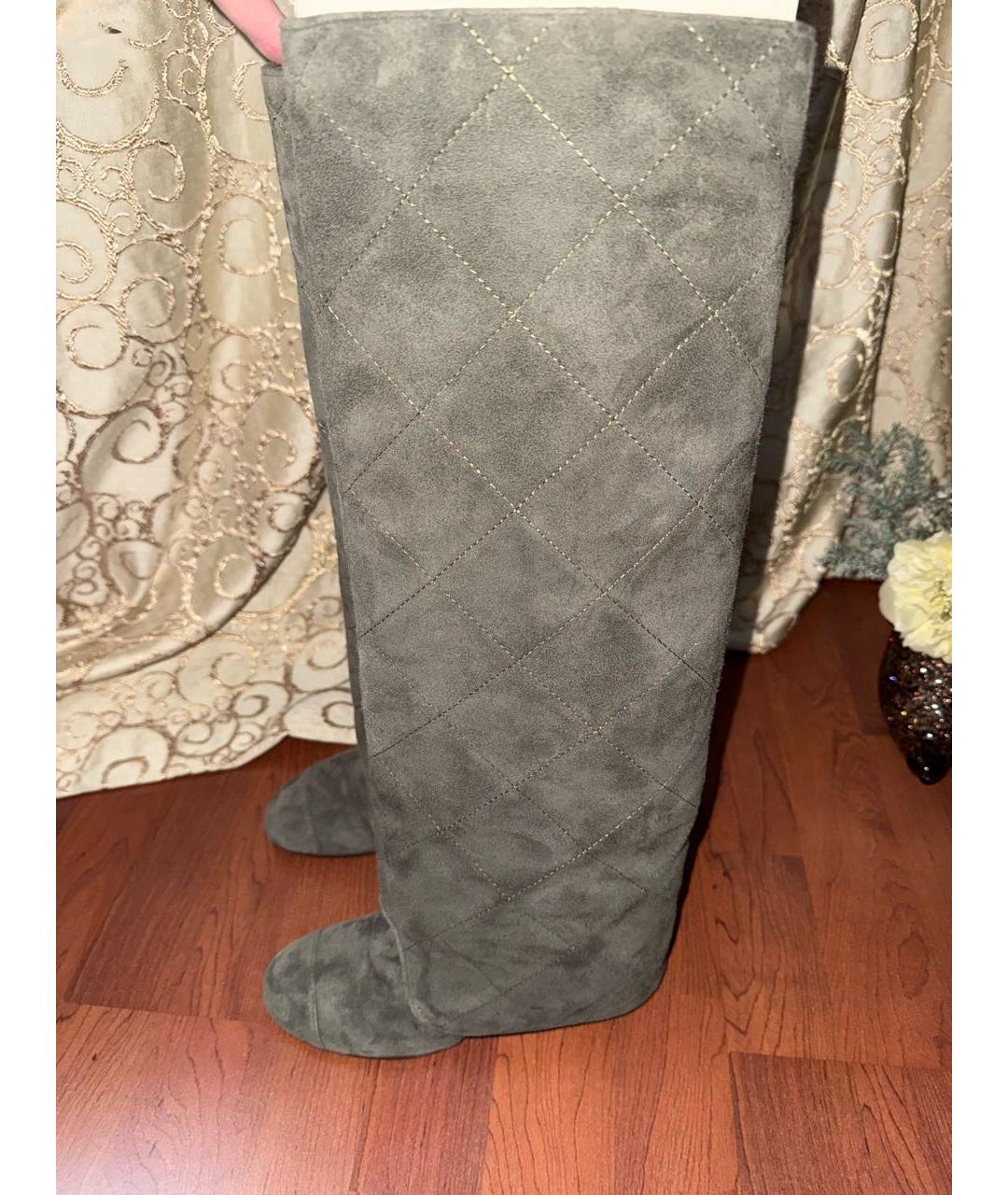 CHANEL Хаки замшевые ботфорты, фото 3