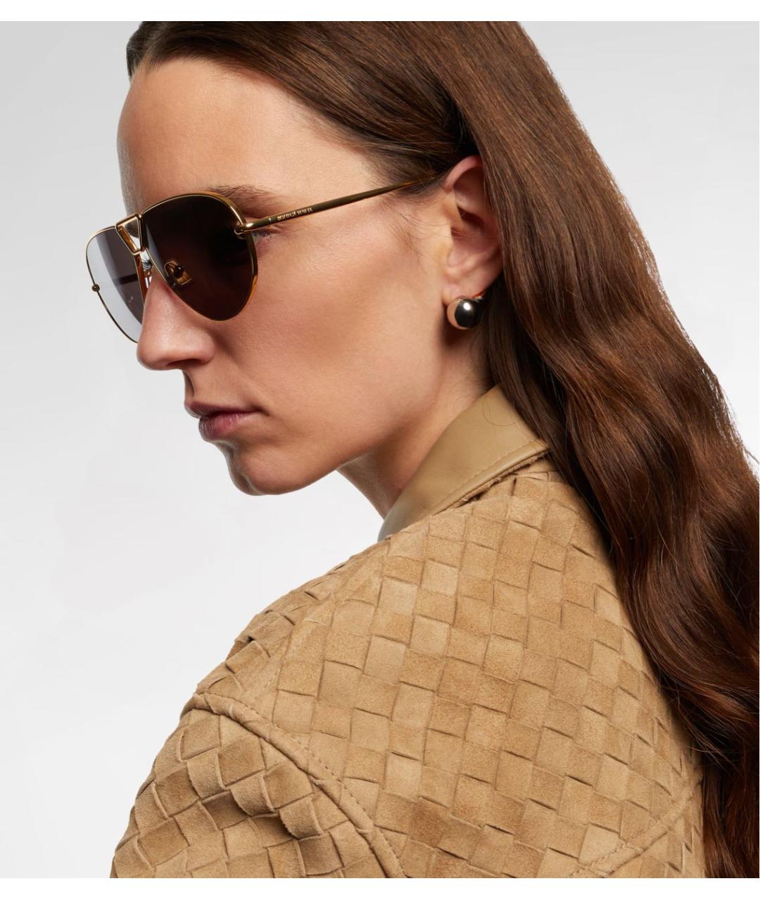 BOTTEGA VENETA Золотые металлические солнцезащитные очки, фото 6