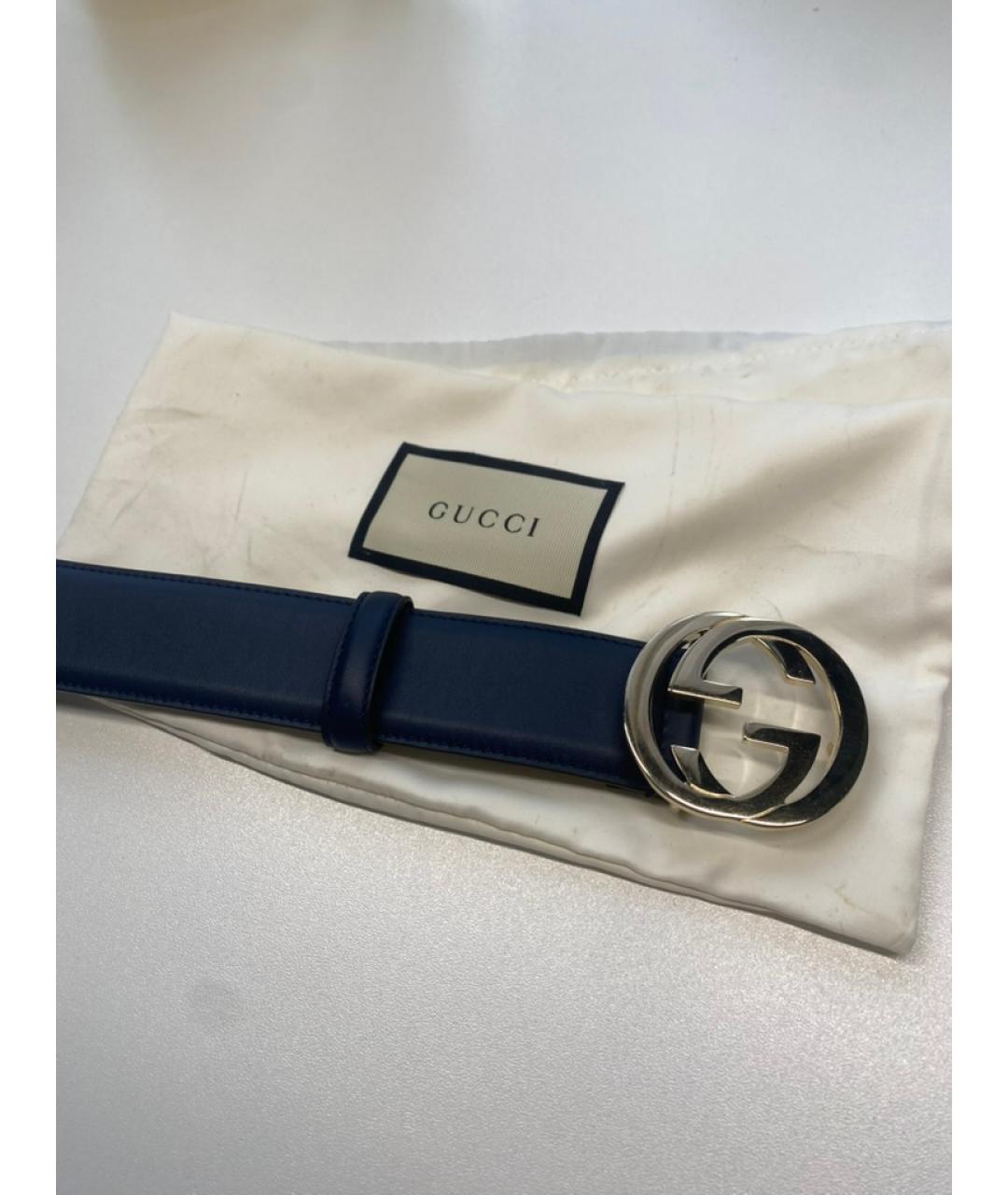 GUCCI Темно-синий кожаный ремень, фото 7