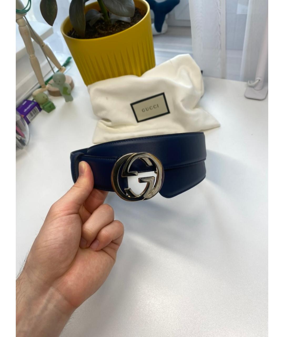 GUCCI Темно-синий кожаный ремень, фото 8