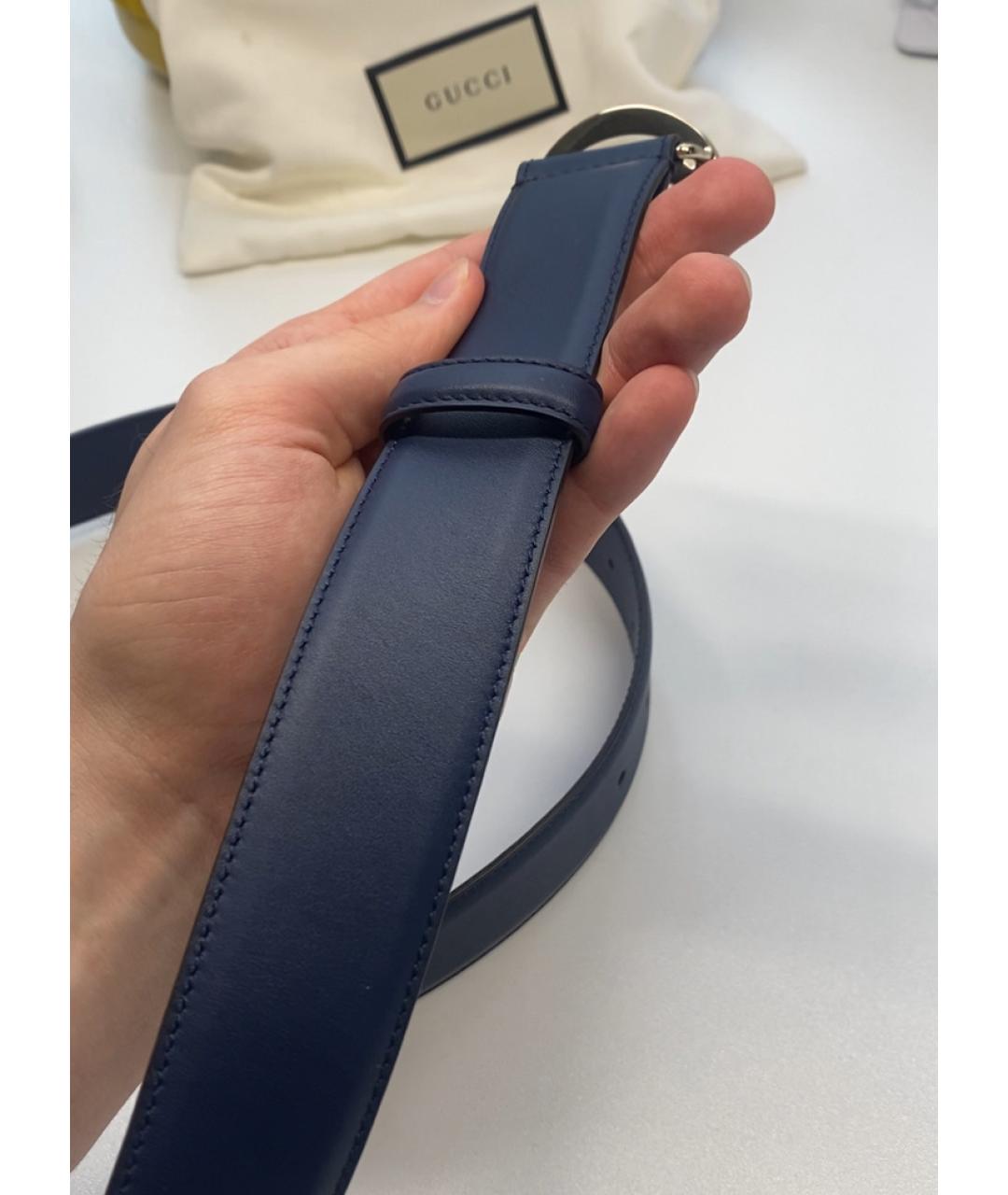 GUCCI Темно-синий кожаный ремень, фото 3