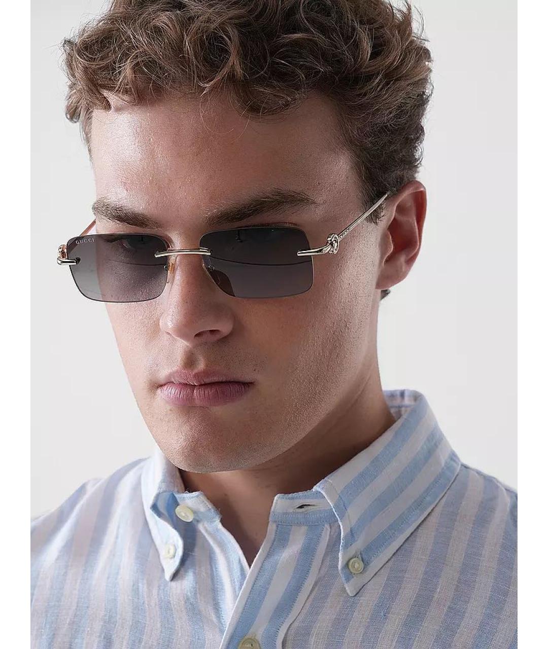 GUCCI Серебряные металлические солнцезащитные очки, фото 7