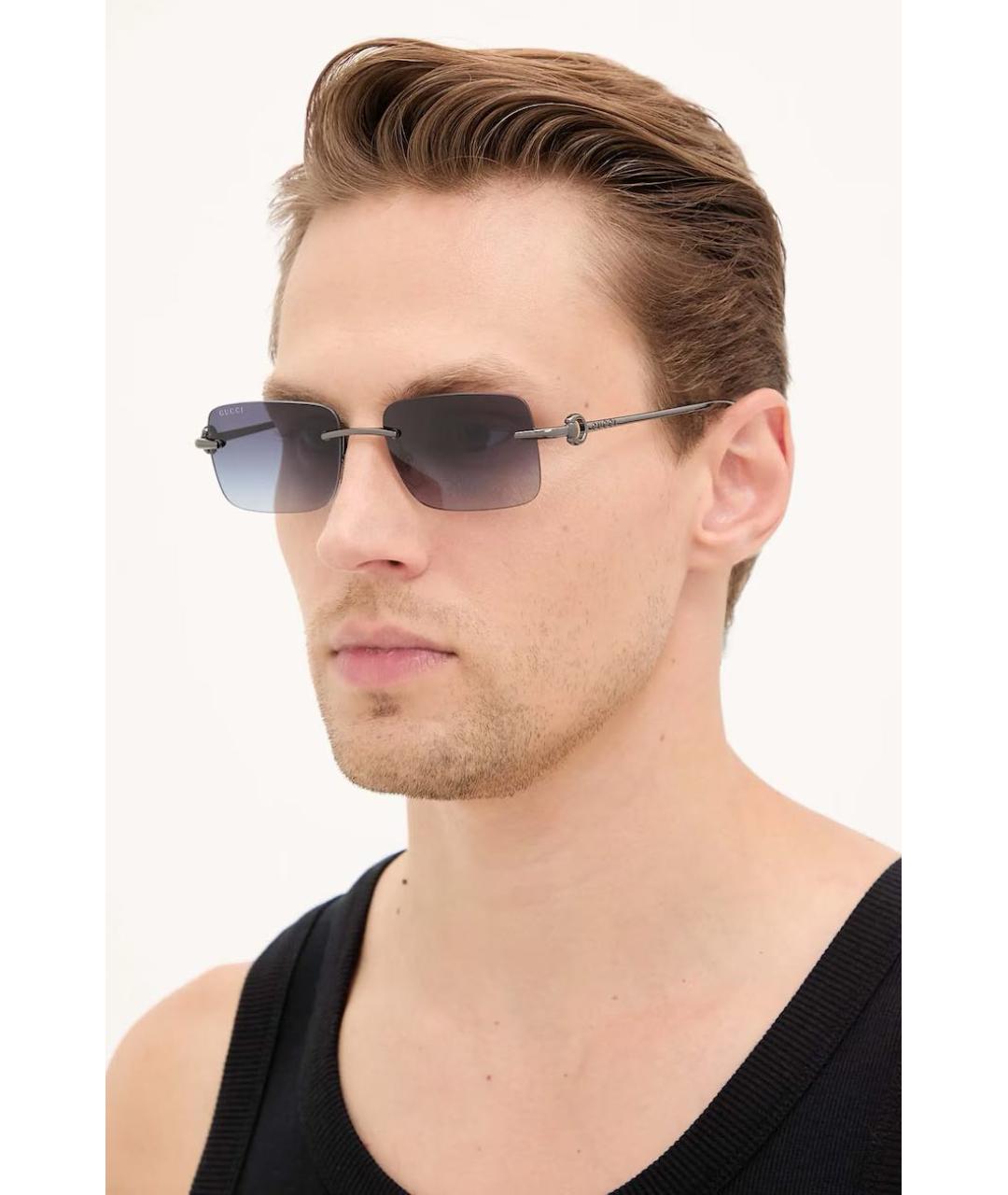 GUCCI Серебряные металлические солнцезащитные очки, фото 5
