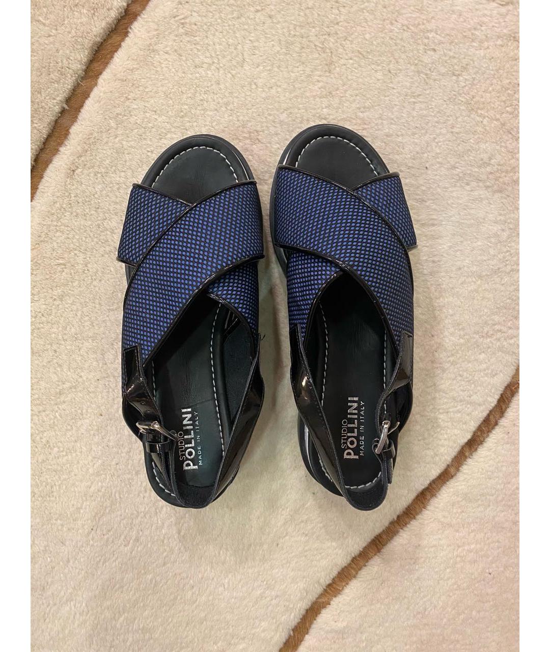 POLLINI Синие кожаные сандалии, фото 2