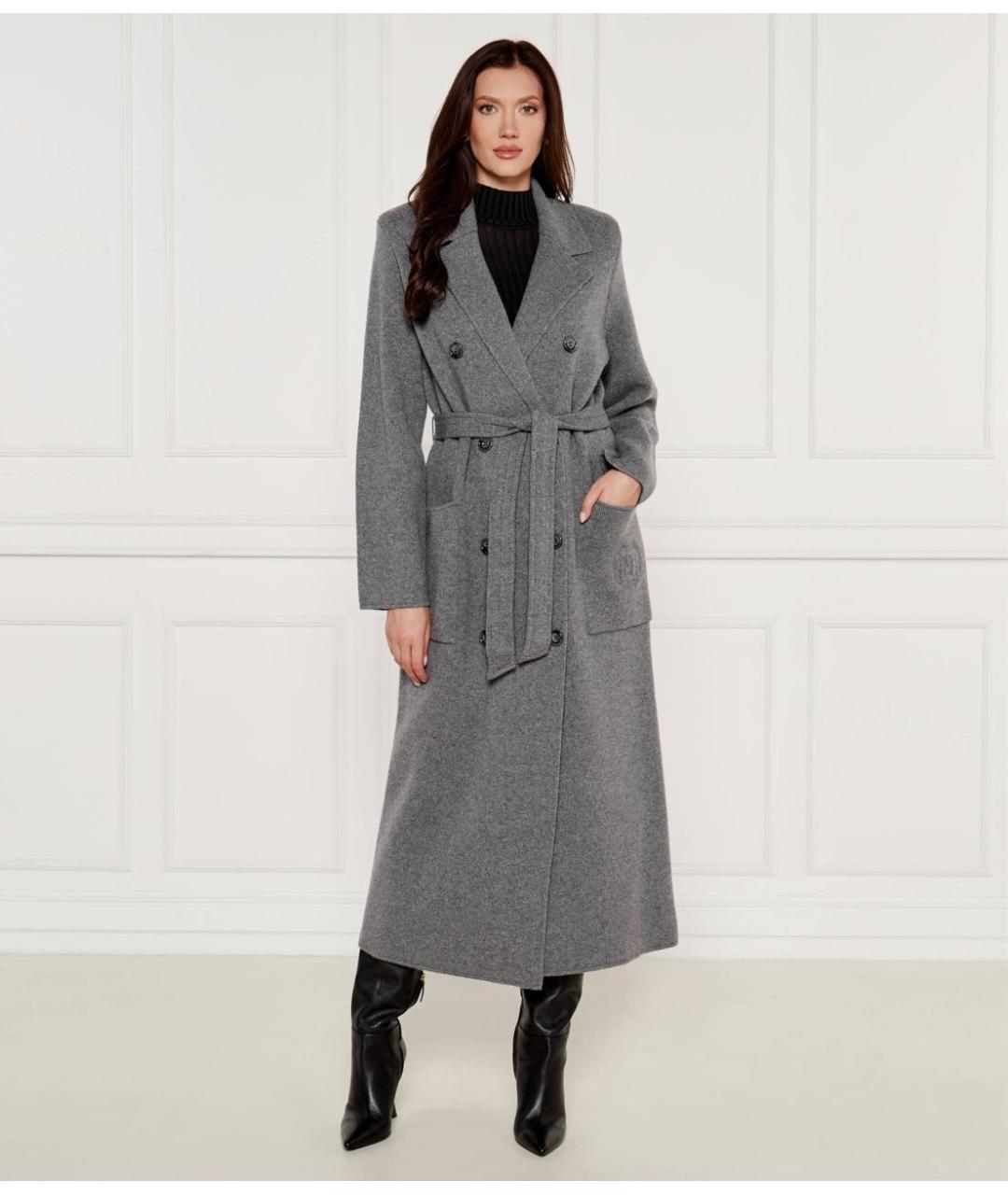 ELISABETTA FRANCHI Серое пальто, фото 2