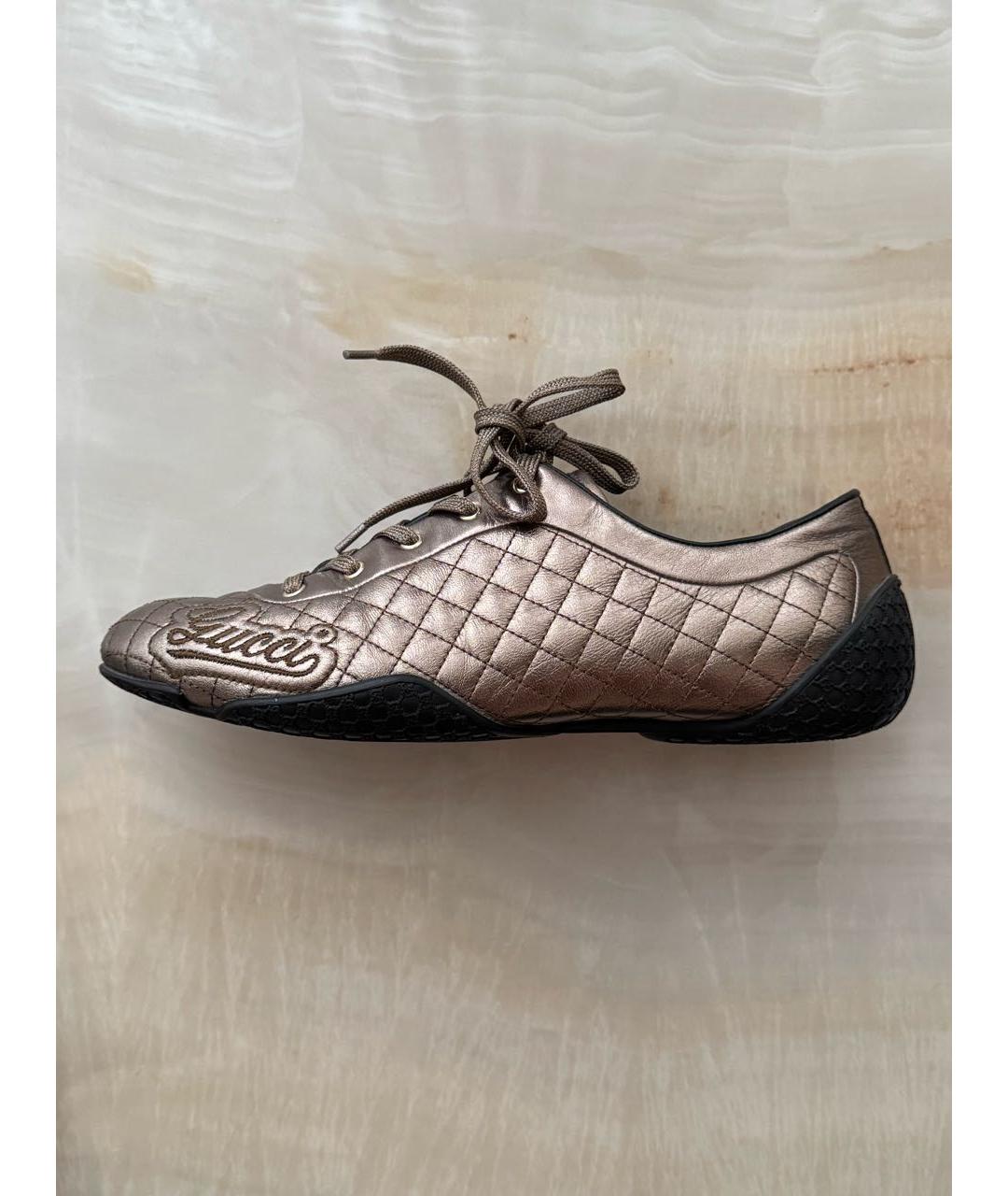 GUCCI Золотые кожаные кроссовки, фото 9