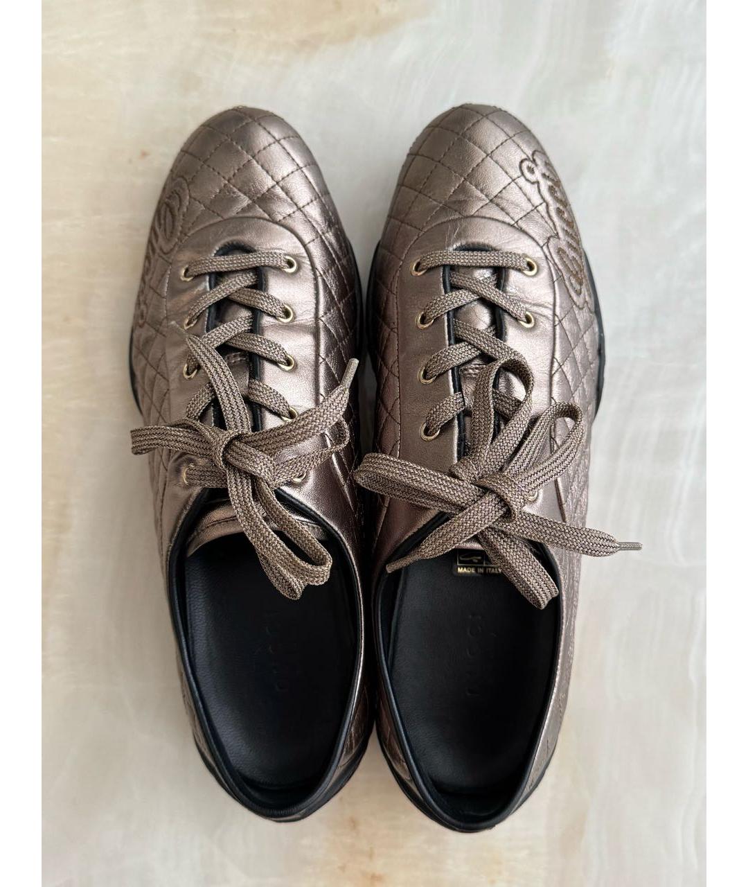 GUCCI Золотые кожаные кроссовки, фото 3