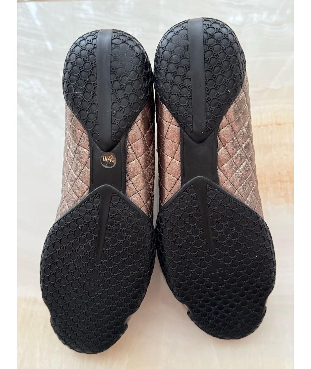 GUCCI Золотые кожаные кроссовки, фото 7