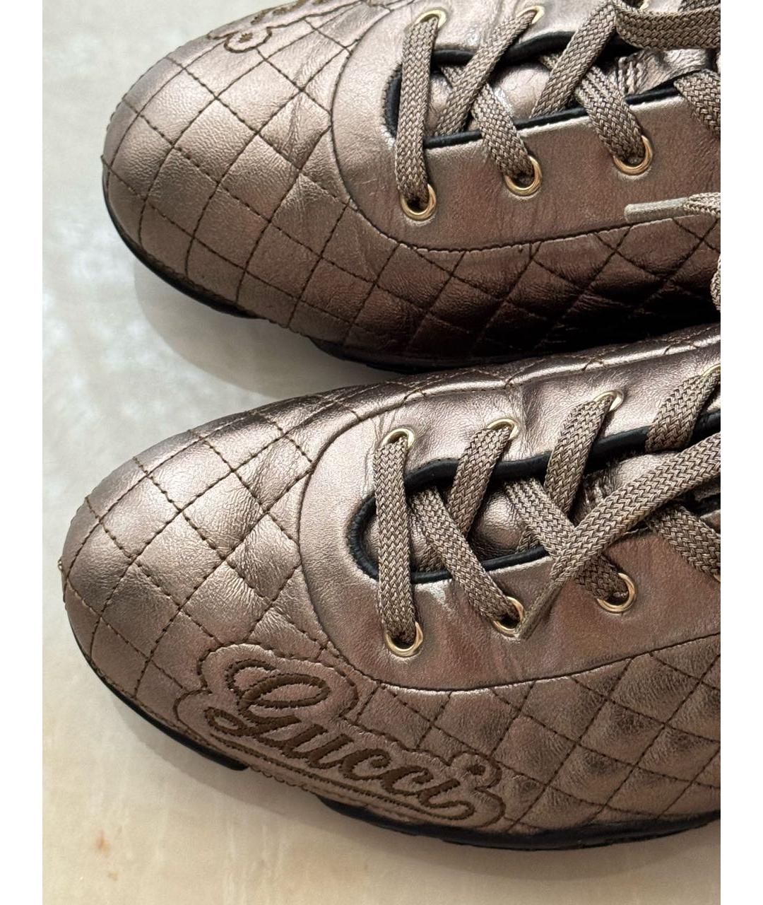 GUCCI Золотые кожаные кроссовки, фото 5