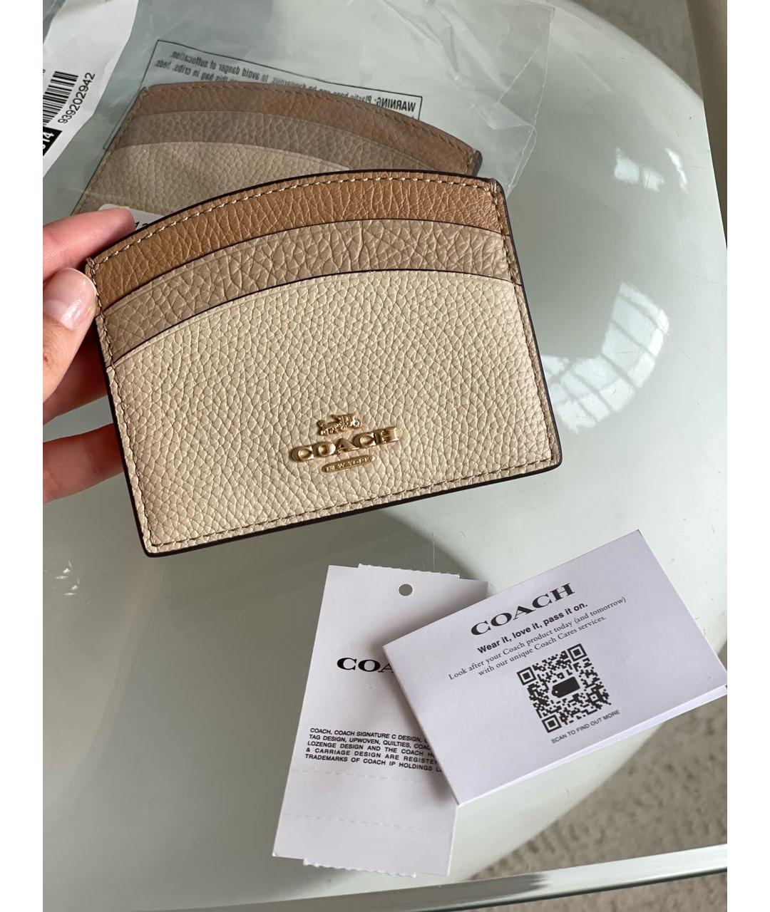 COACH Бежевый кожаный кардхолдер, фото 2