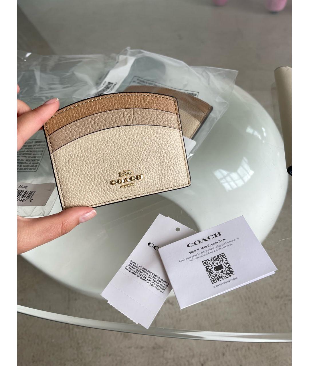 COACH Бежевый кожаный кардхолдер, фото 3