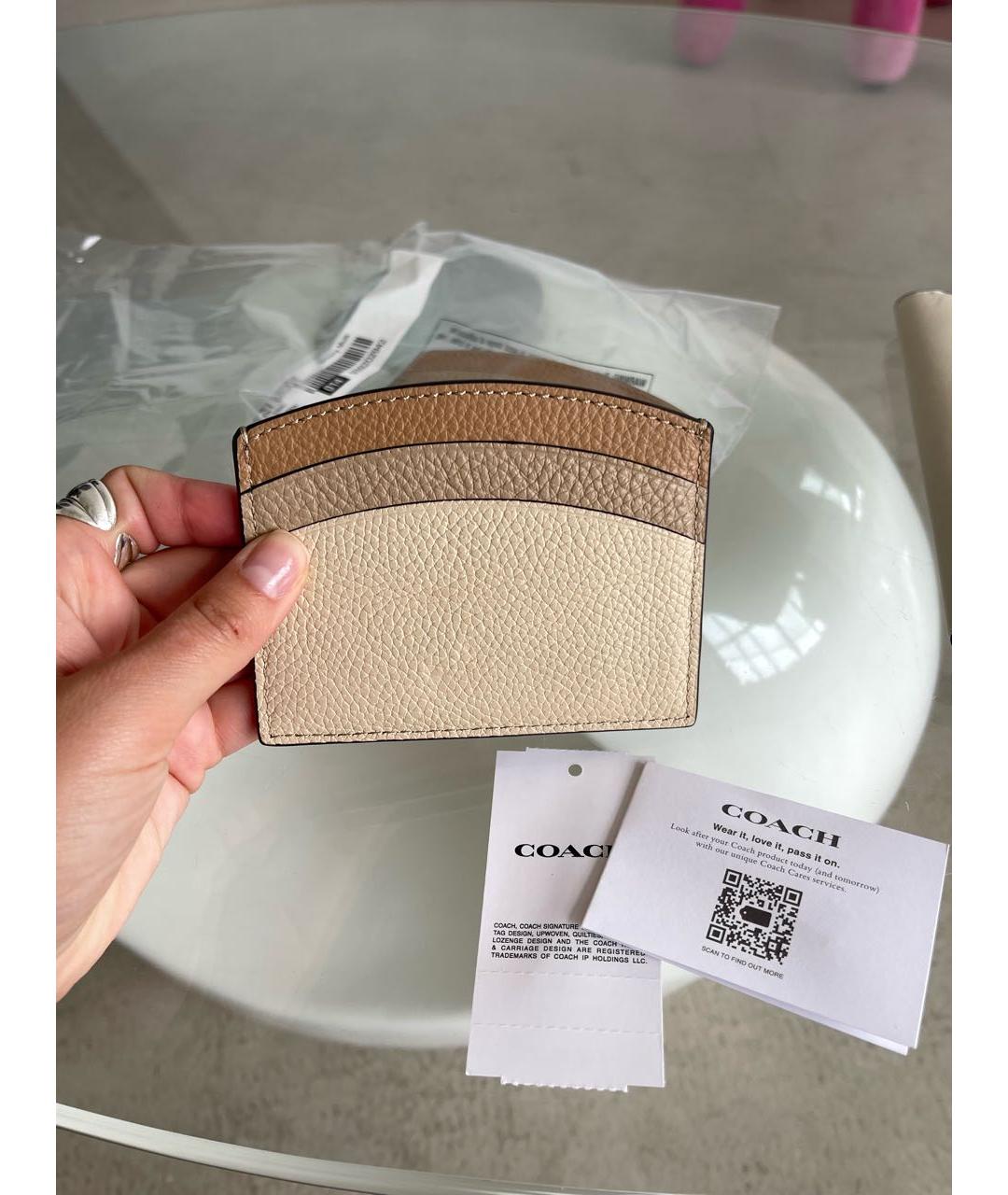 COACH Бежевый кожаный кардхолдер, фото 4