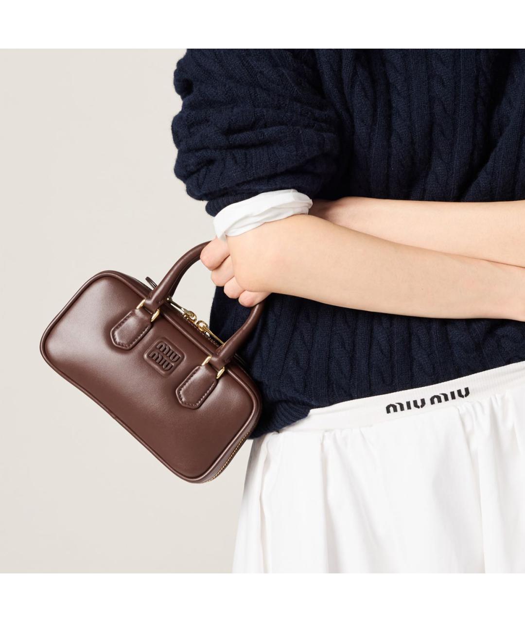 MIU MIU Коричневая кожаная сумка с короткими ручками, фото 2
