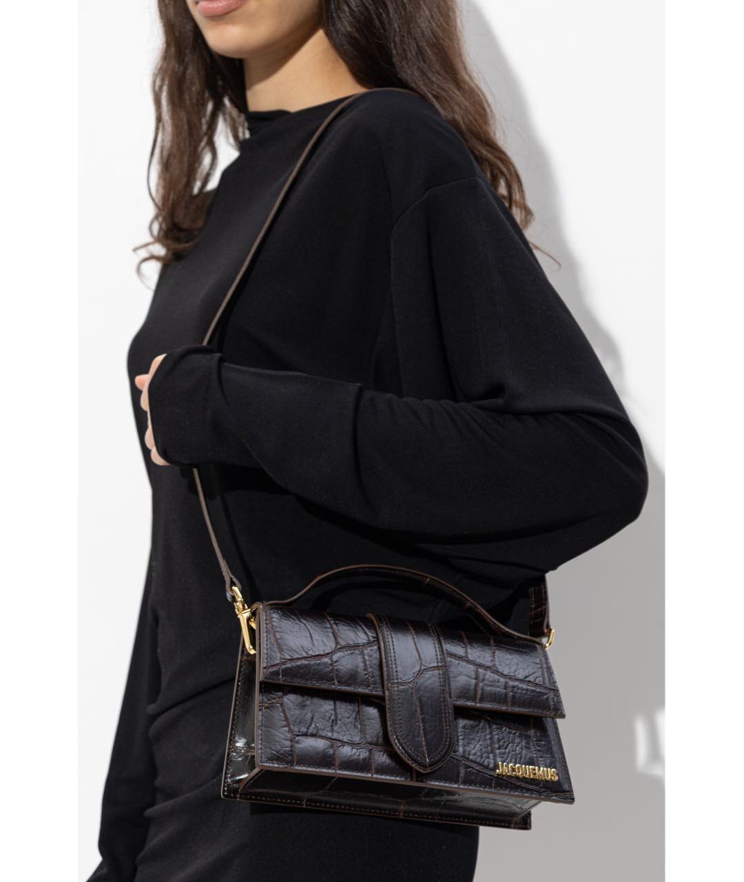 JACQUEMUS Коричневая кожаная сумка с короткими ручками, фото 6