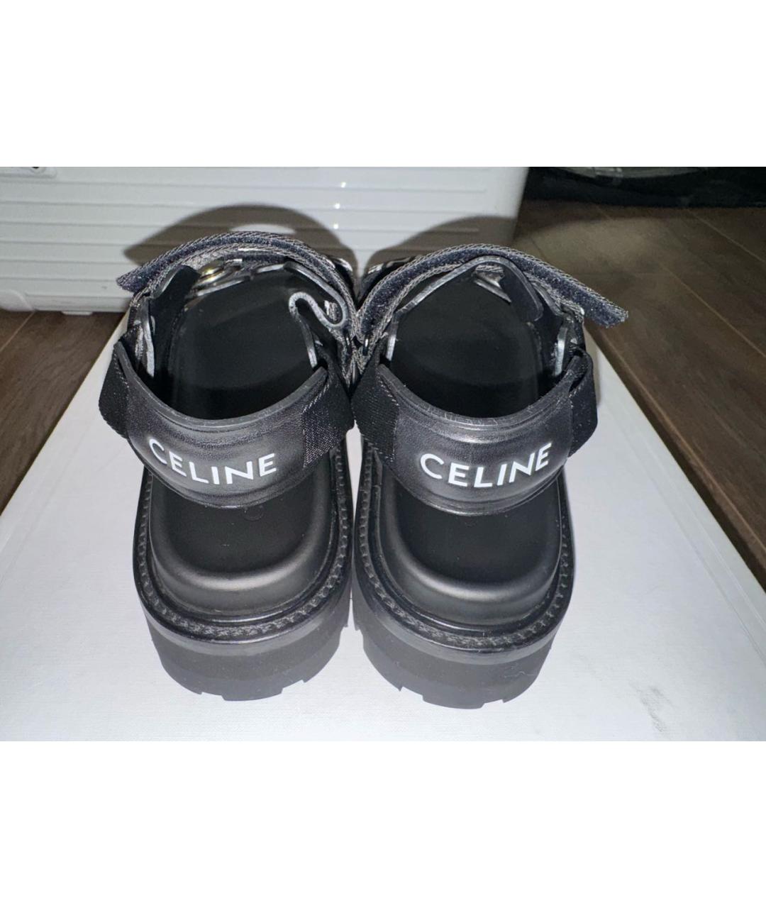 CELINE Черные кожаные сандалии, фото 4