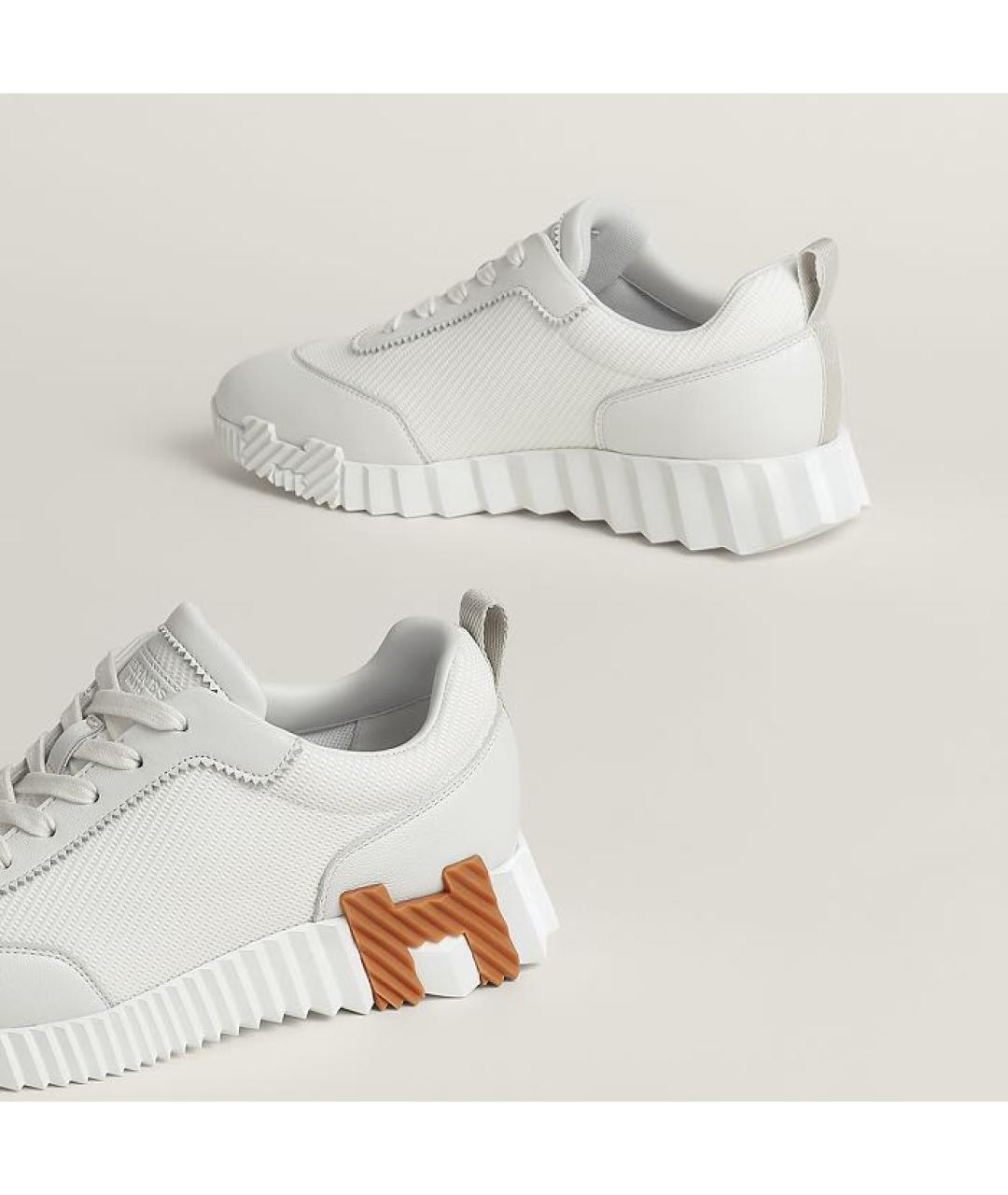 HERMES Белые кожаные кроссовки, фото 4