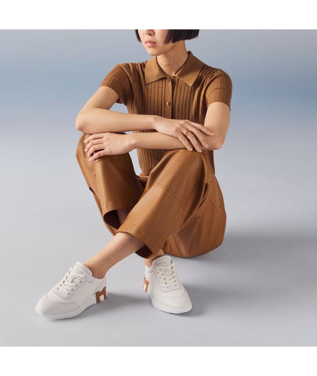 HERMES Белые кожаные кроссовки, фото 7