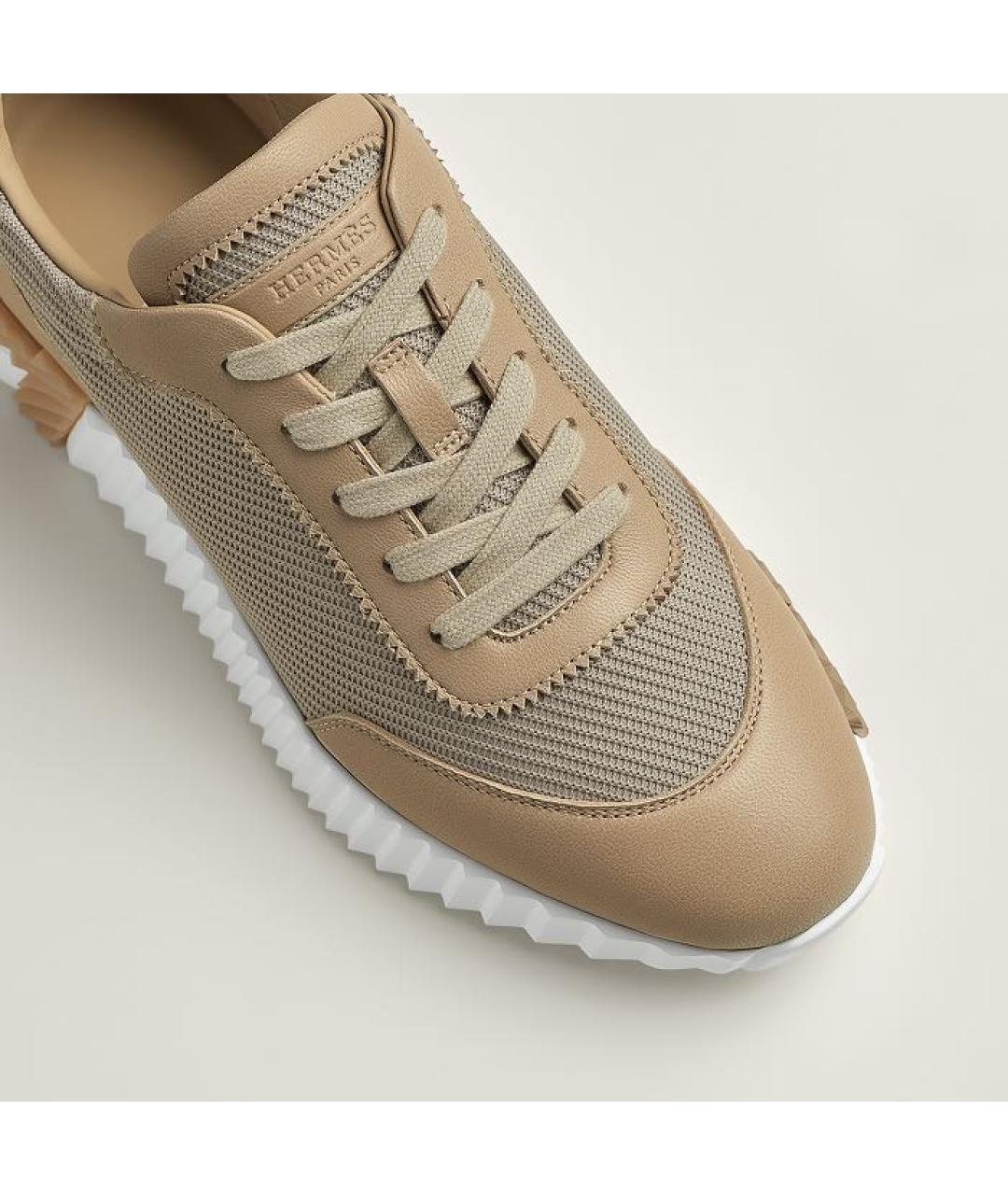 HERMES Бежевые кожаные кроссовки, фото 5