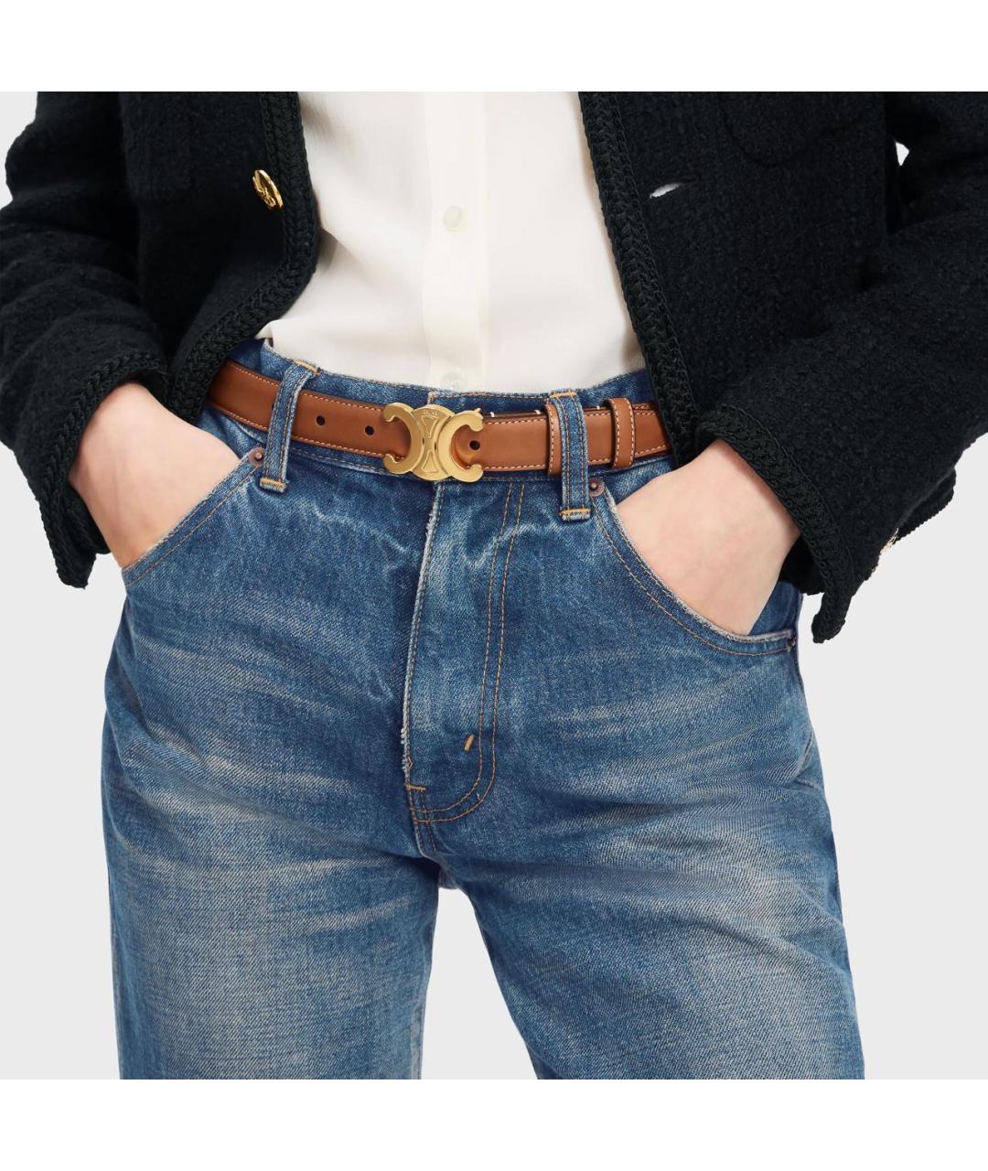 CELINE Коричневый кожаный ремень, фото 4