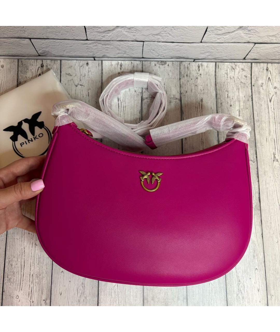 PINKO Фуксия кожаная сумка через плечо, фото 2