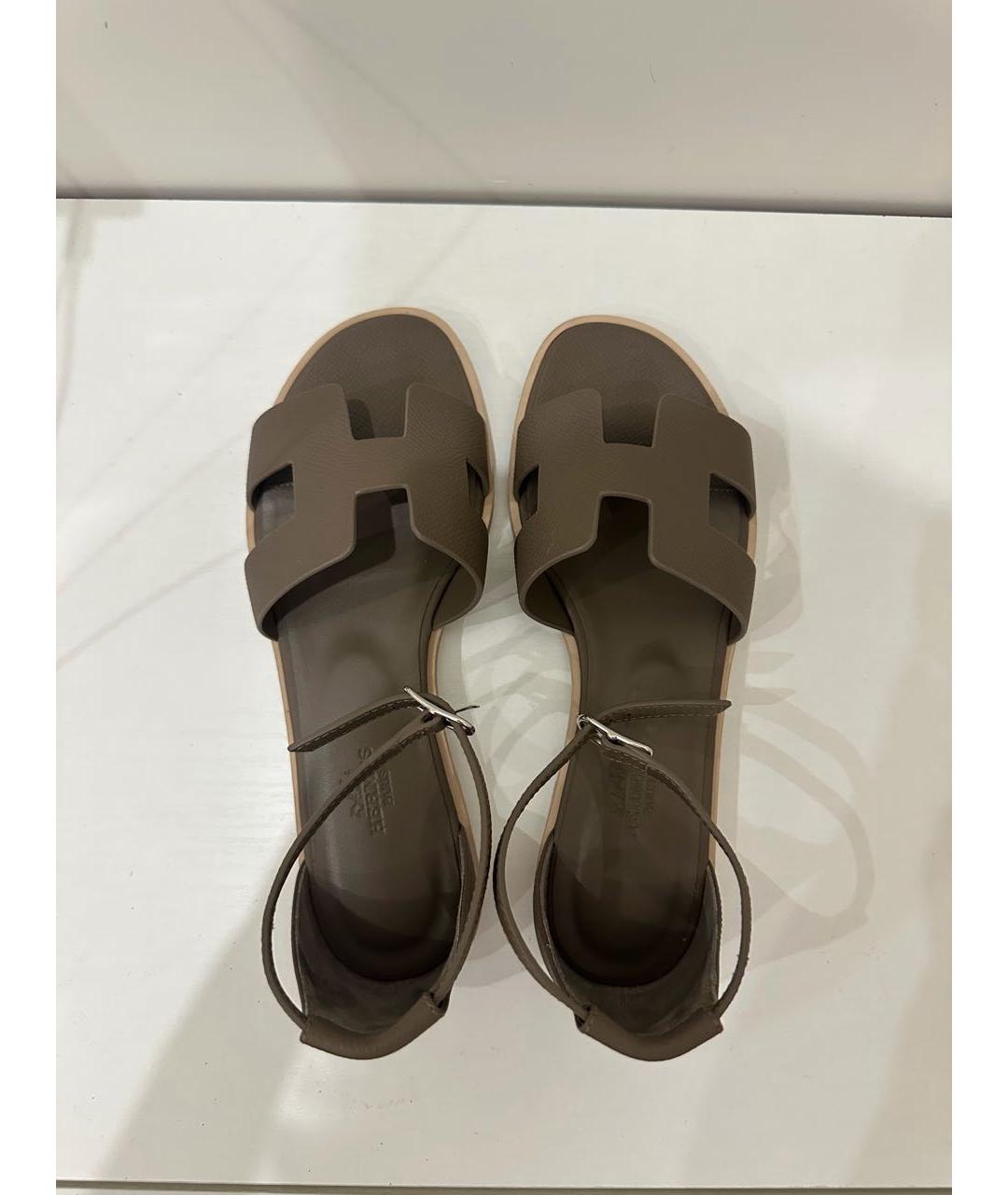 HERMES Бежевые кожаные сандалии, фото 7