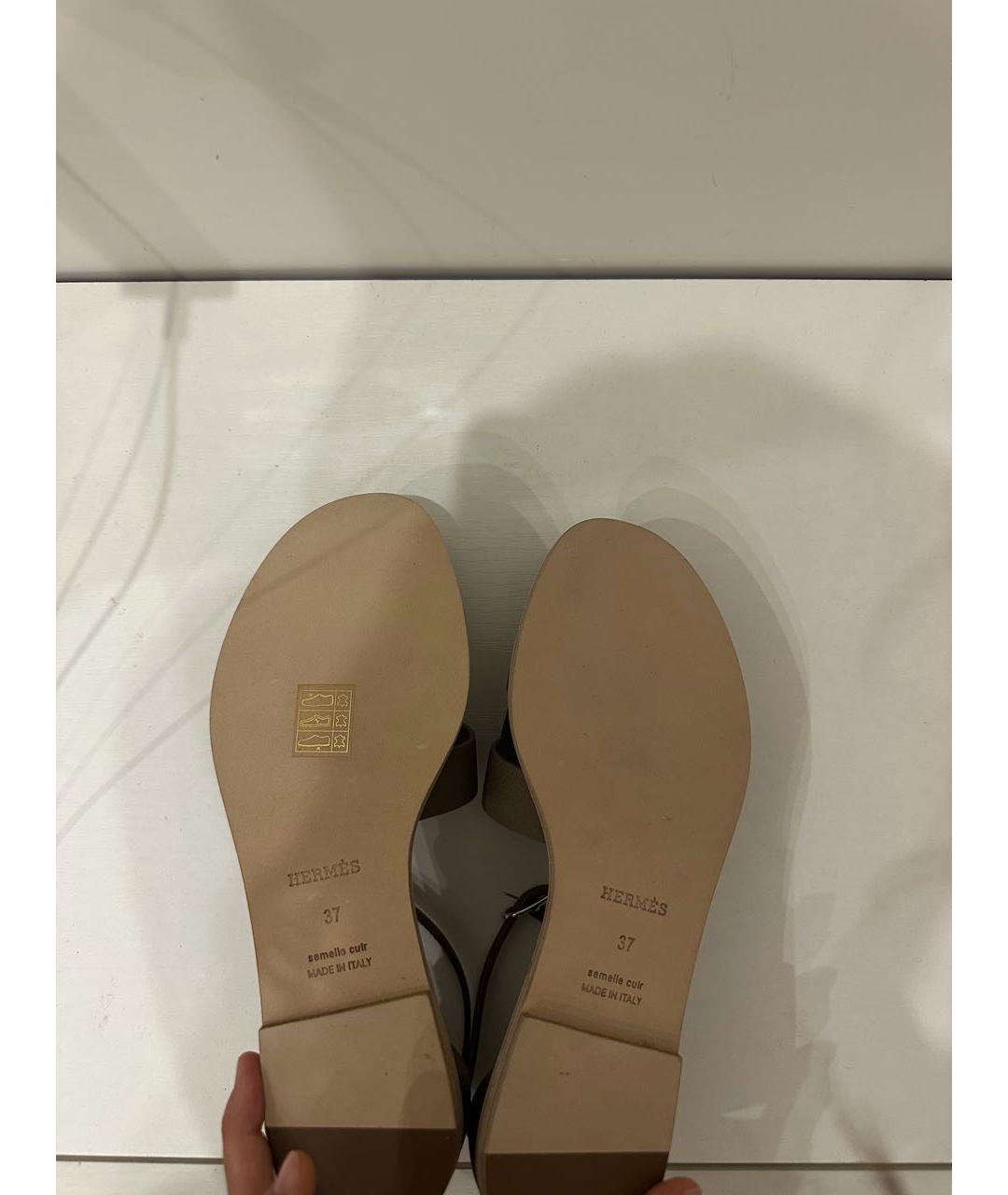 HERMES Бежевые кожаные сандалии, фото 5