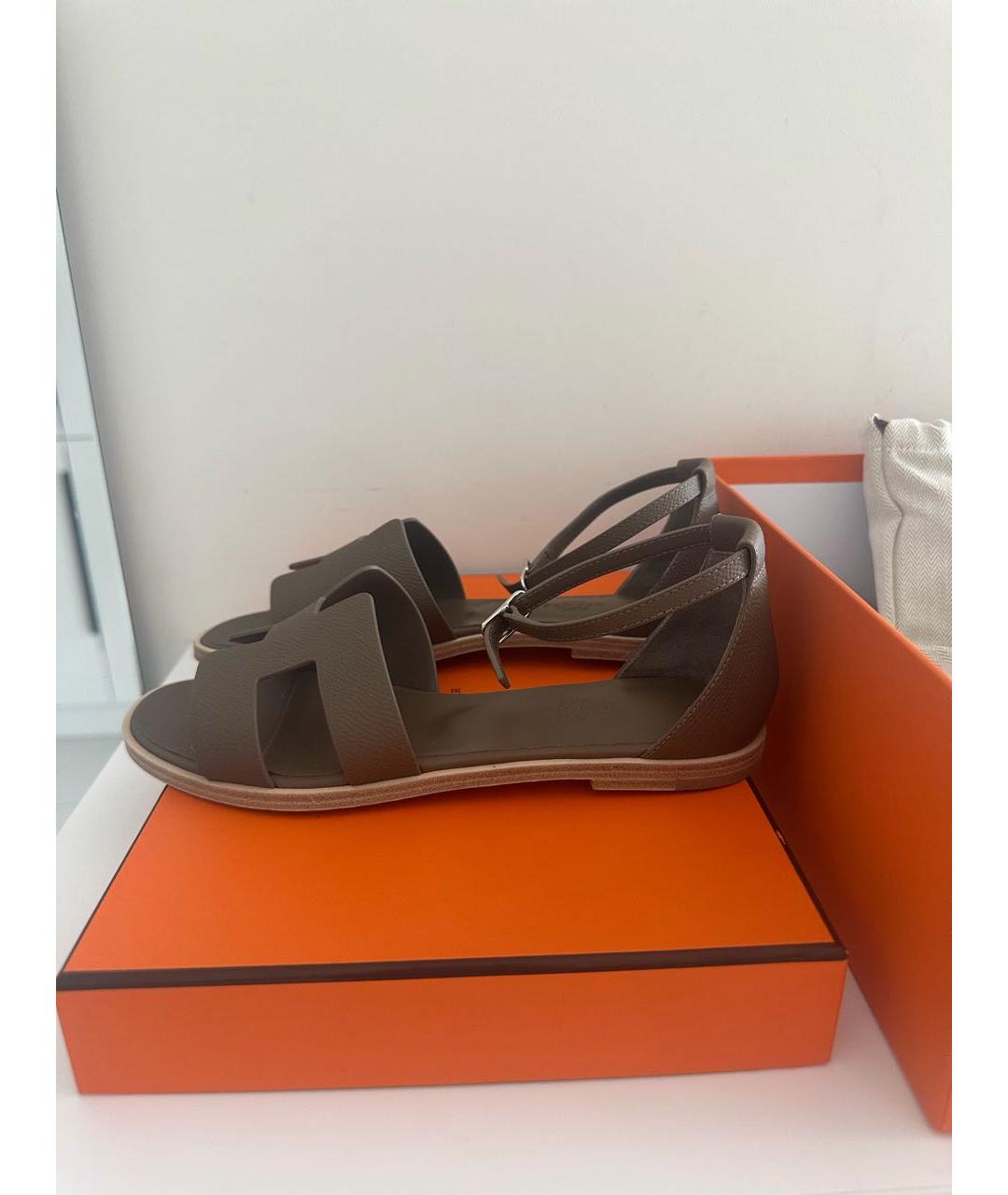HERMES Бежевые кожаные сандалии, фото 3