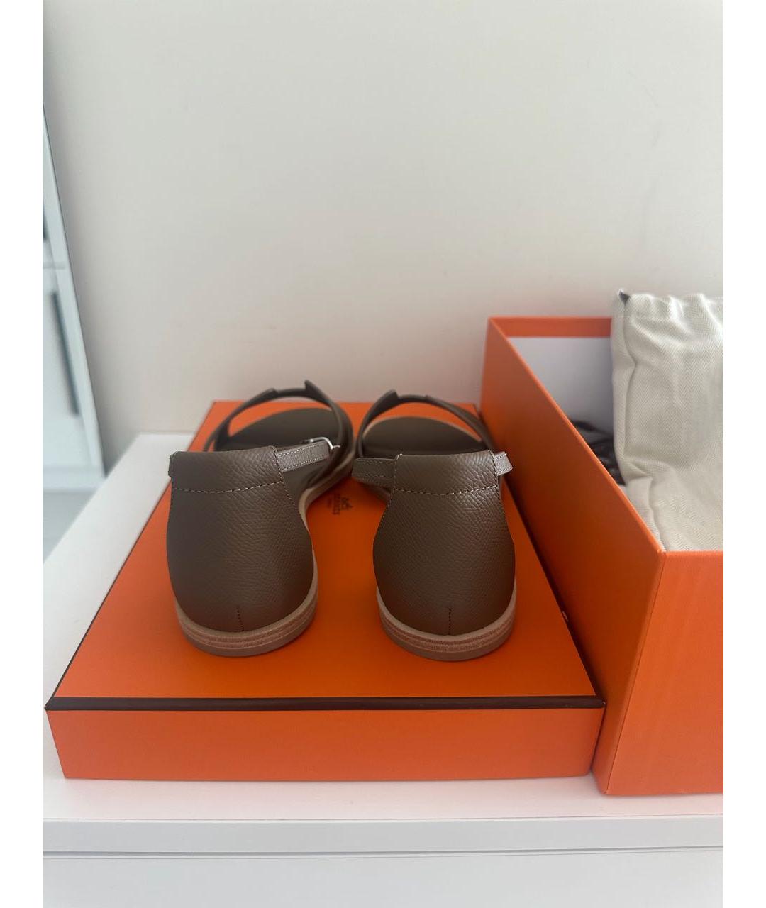 HERMES Бежевые кожаные сандалии, фото 4