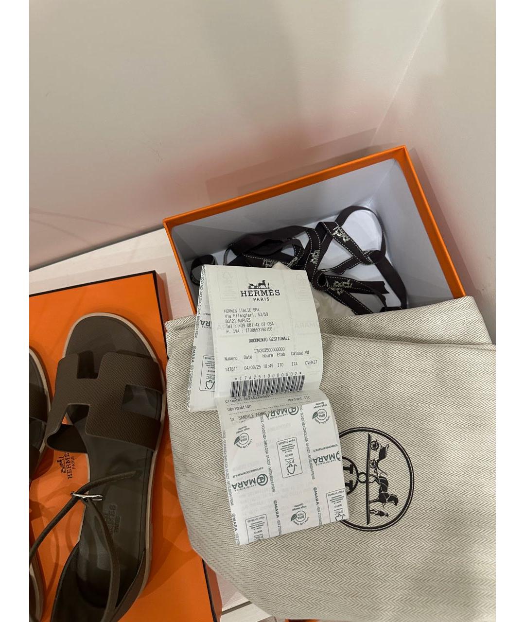 HERMES Бежевые кожаные сандалии, фото 6