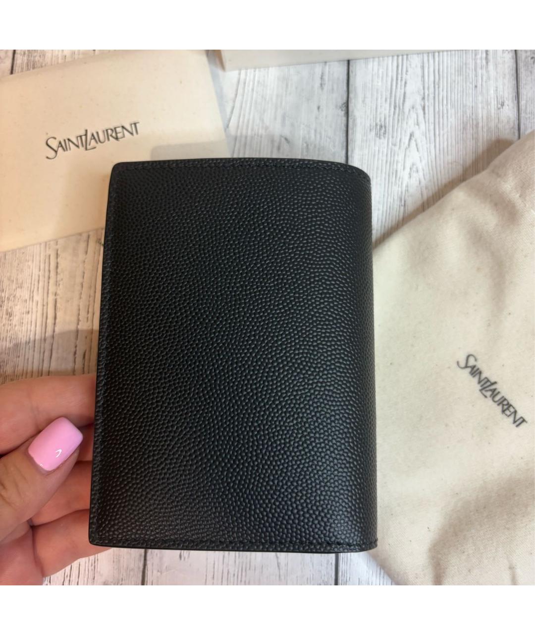 SAINT LAURENT Черный кожаный кошелек, фото 3