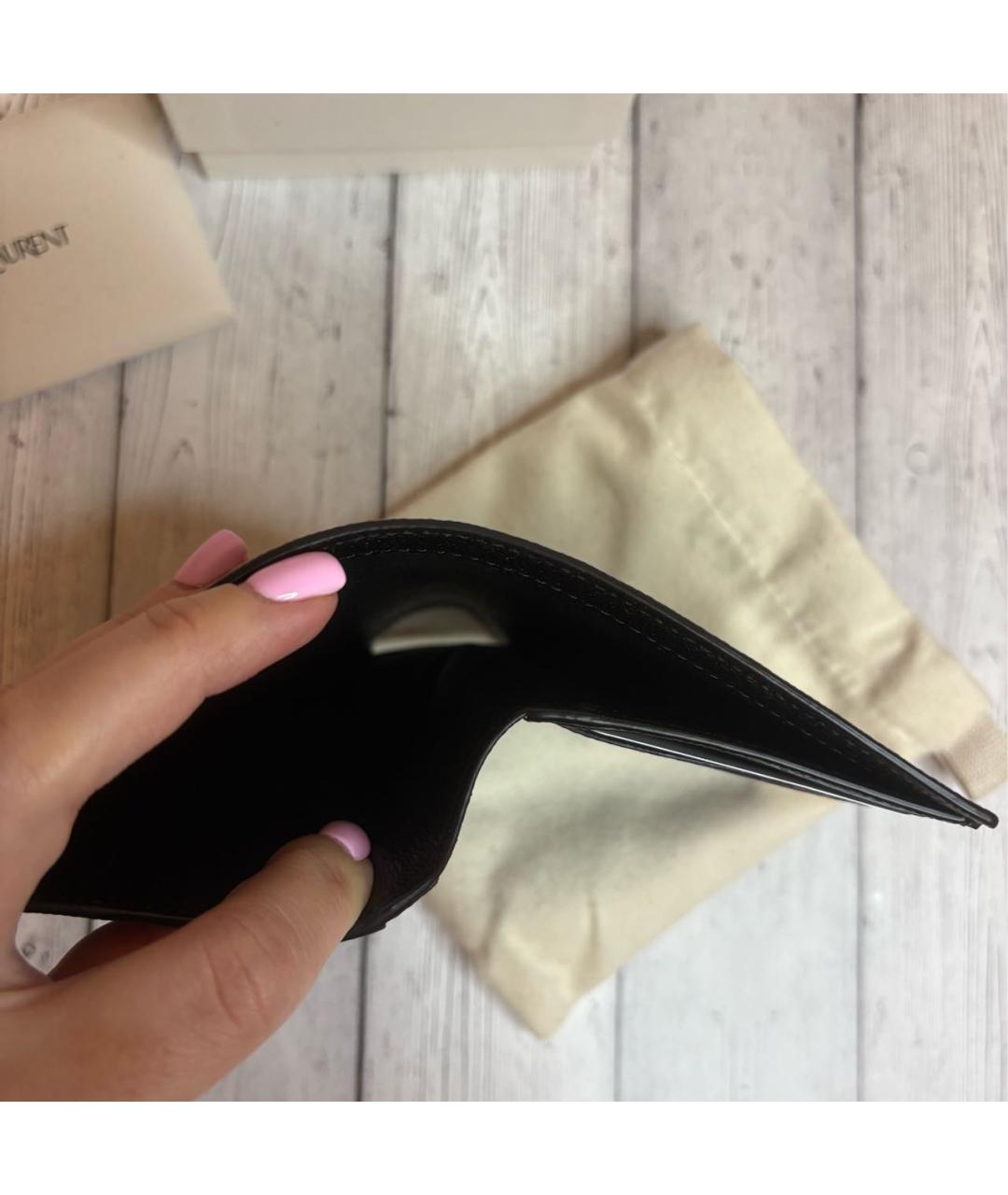 SAINT LAURENT Черный кожаный кошелек, фото 5
