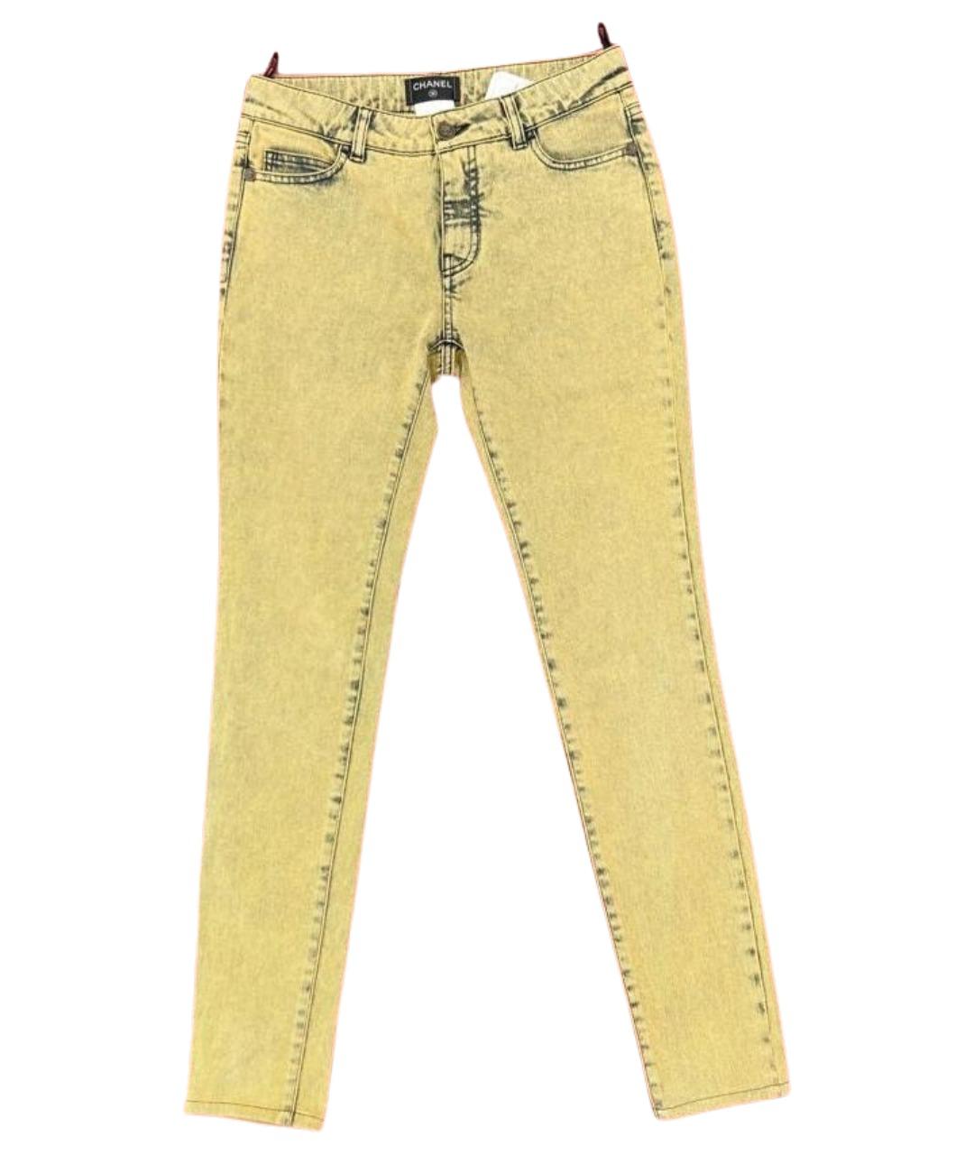 CHANEL Горчичные хлопковые джинсы слим, фото 1