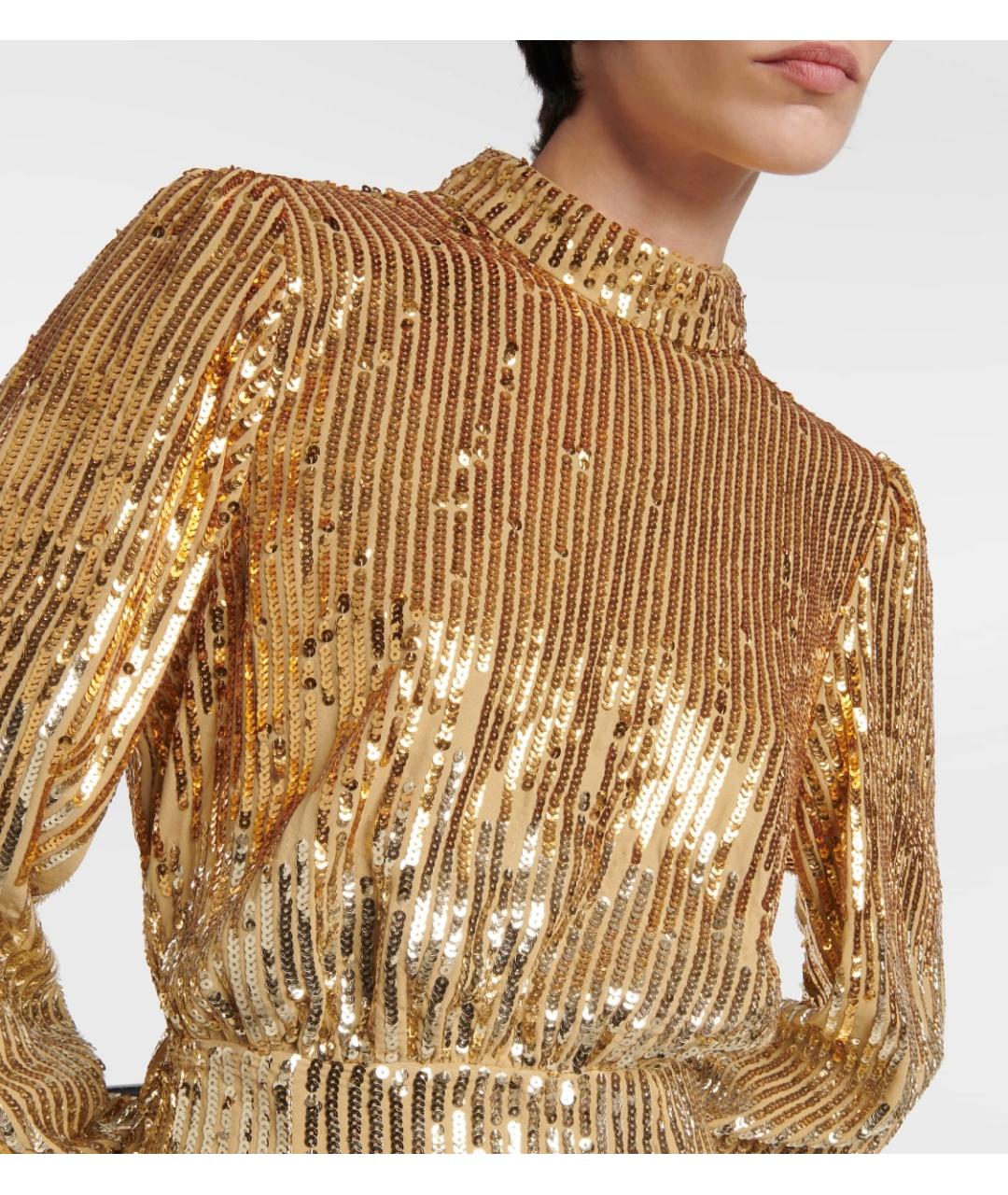 RIXO Золотое вискозное коктейльное платье, фото 4