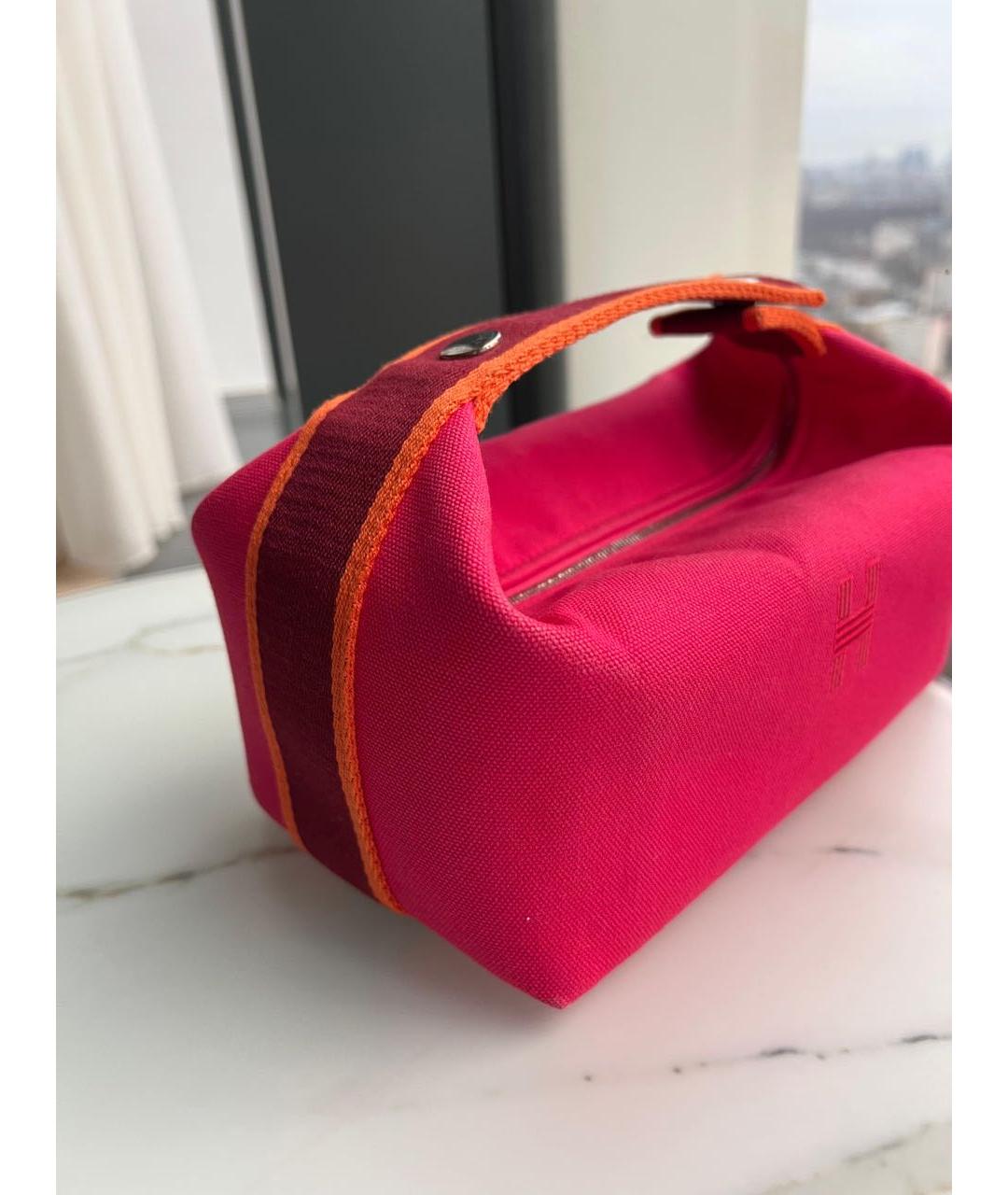 HERMES Красная тканевая сумка с короткими ручками, фото 7