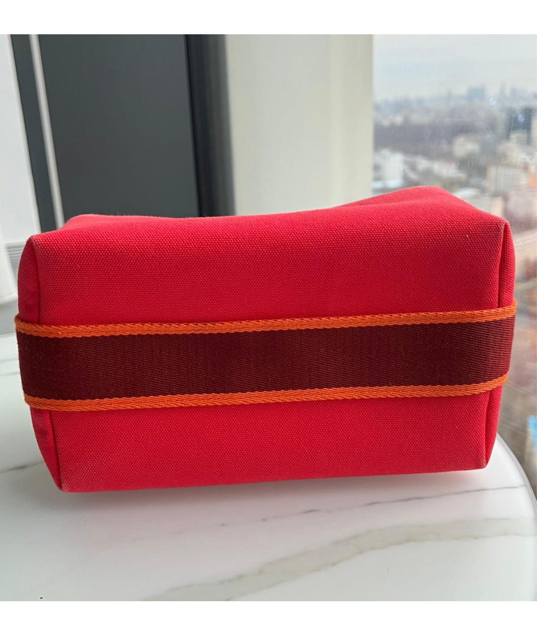 HERMES Красная тканевая сумка с короткими ручками, фото 8