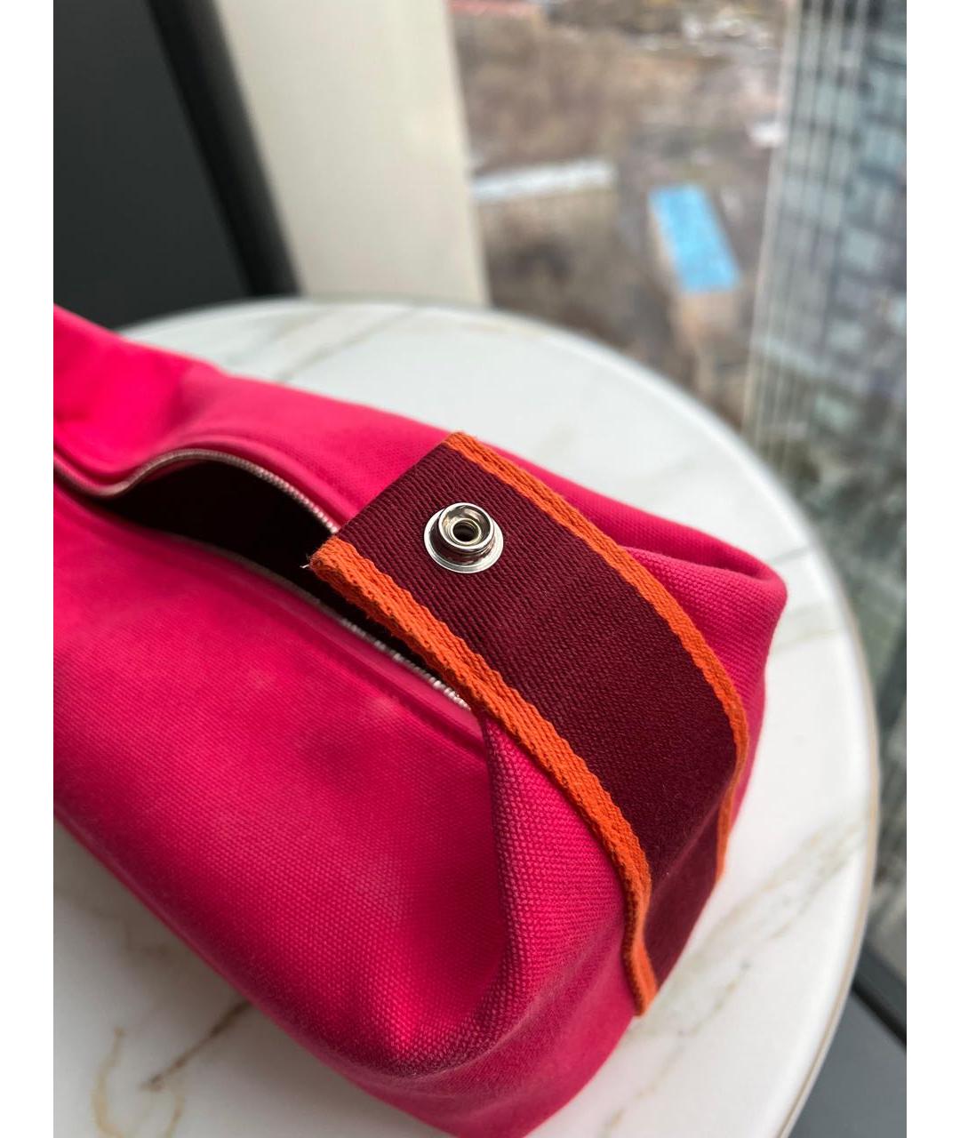 HERMES Красная тканевая сумка с короткими ручками, фото 6