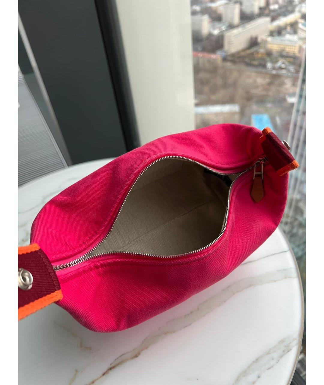 HERMES Красная тканевая сумка с короткими ручками, фото 5
