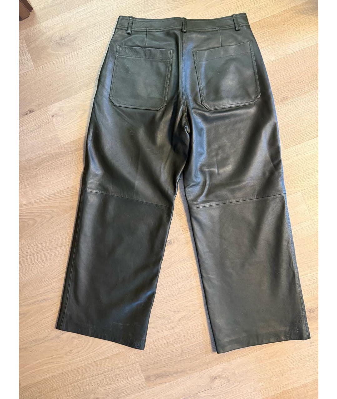 WEEKEND MAX MARA Хаки кожаные прямые брюки, фото 2