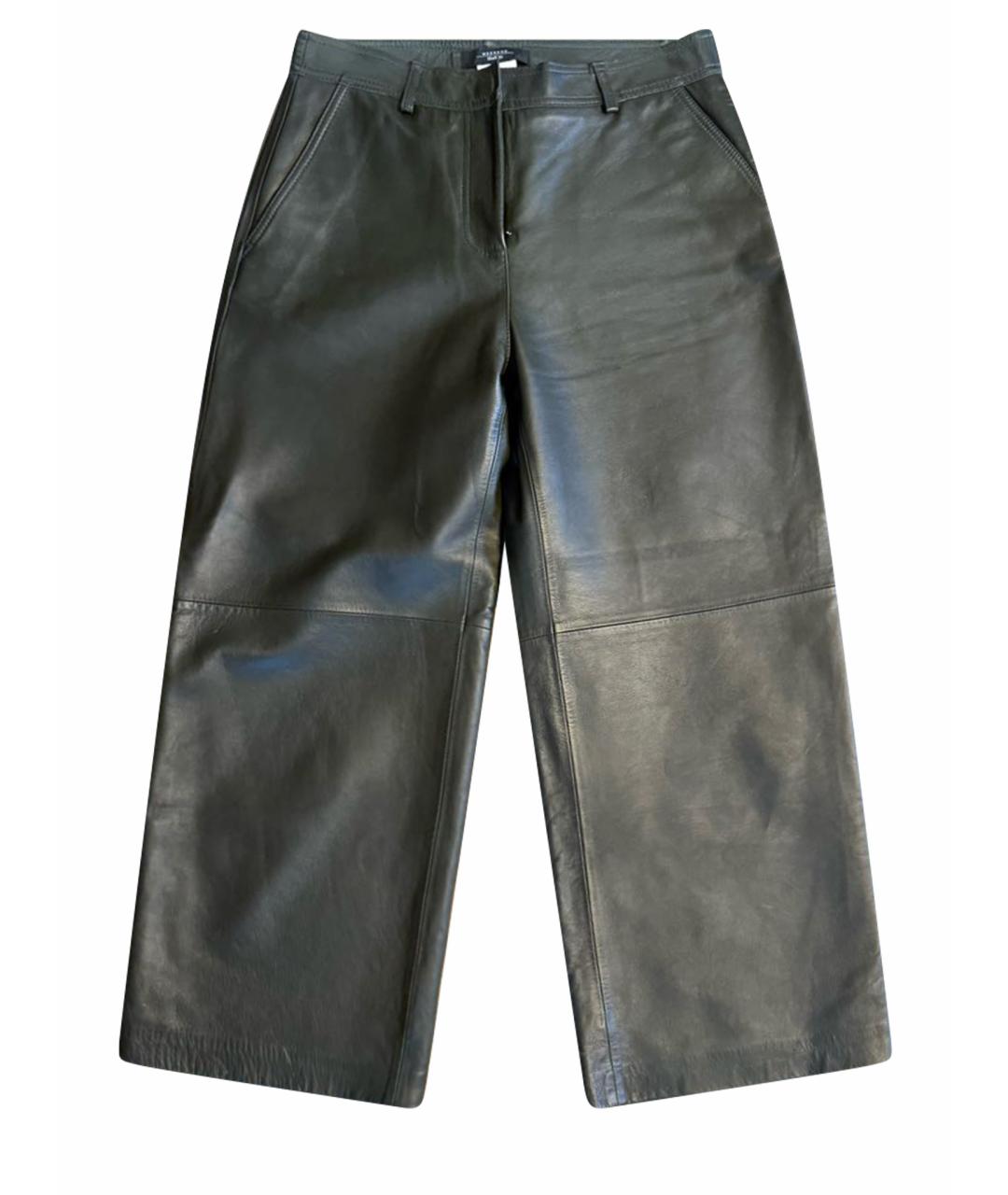 WEEKEND MAX MARA Хаки кожаные прямые брюки, фото 1