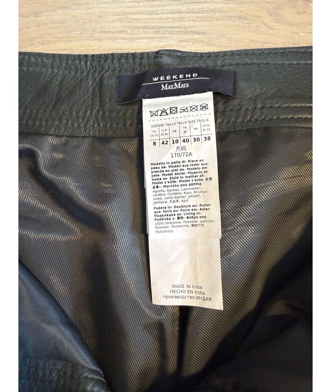 WEEKEND MAX MARA Хаки кожаные прямые брюки, фото 3