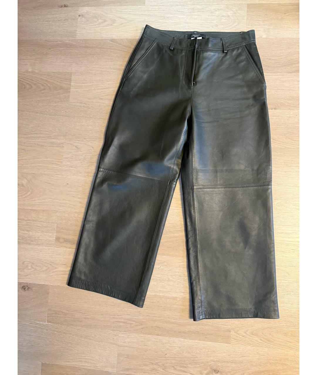 WEEKEND MAX MARA Хаки кожаные прямые брюки, фото 7