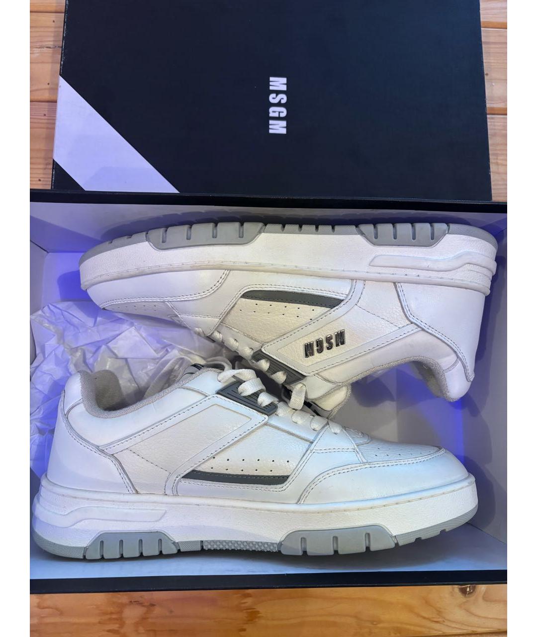 MSGM Белые кожаные низкие кроссовки / кеды, фото 4